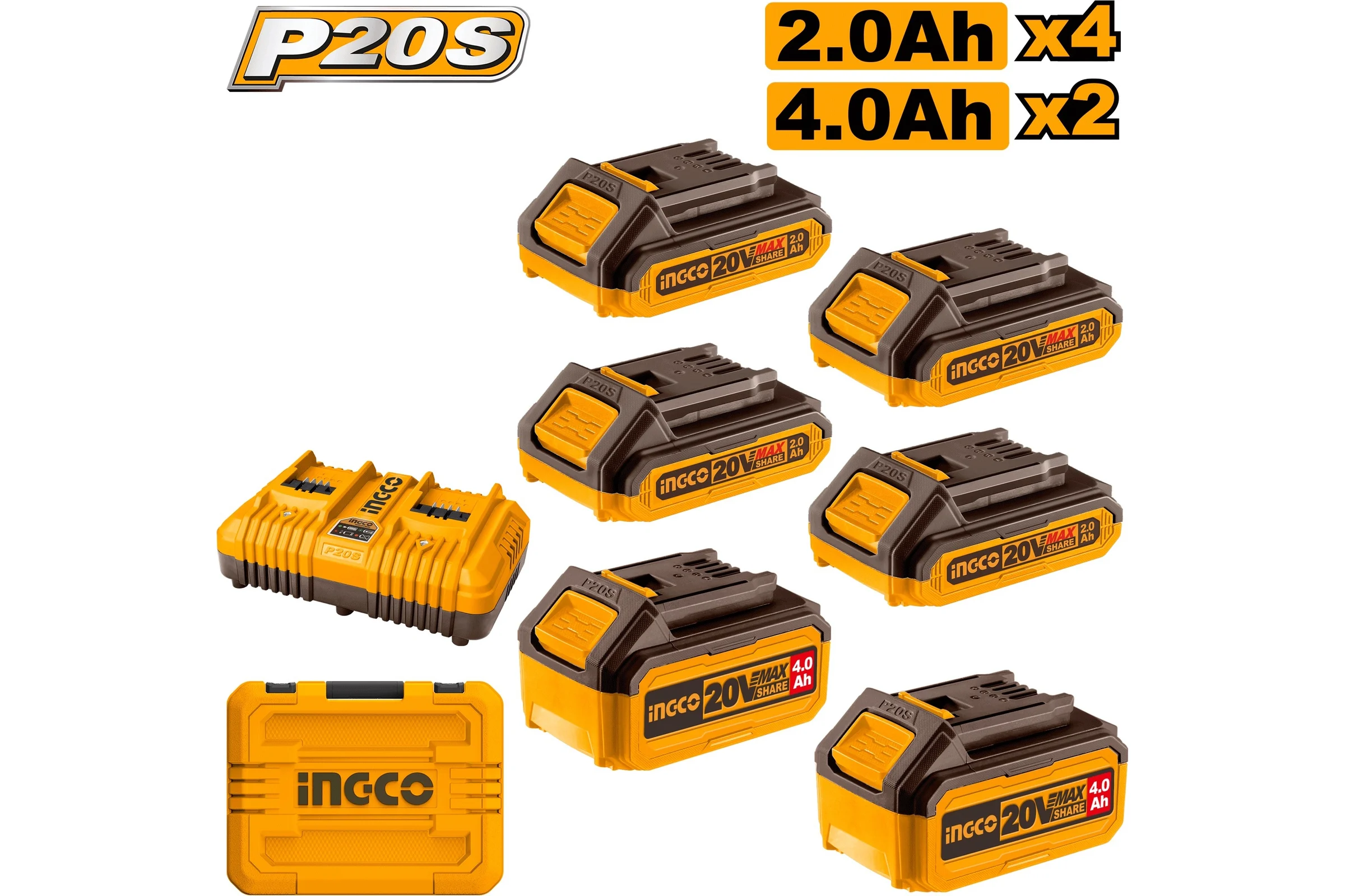 Комплект аккумуляторов INGCO SUPER INDUSTRIAL P20S 6 шт и ЗУ 4А COSLI230701