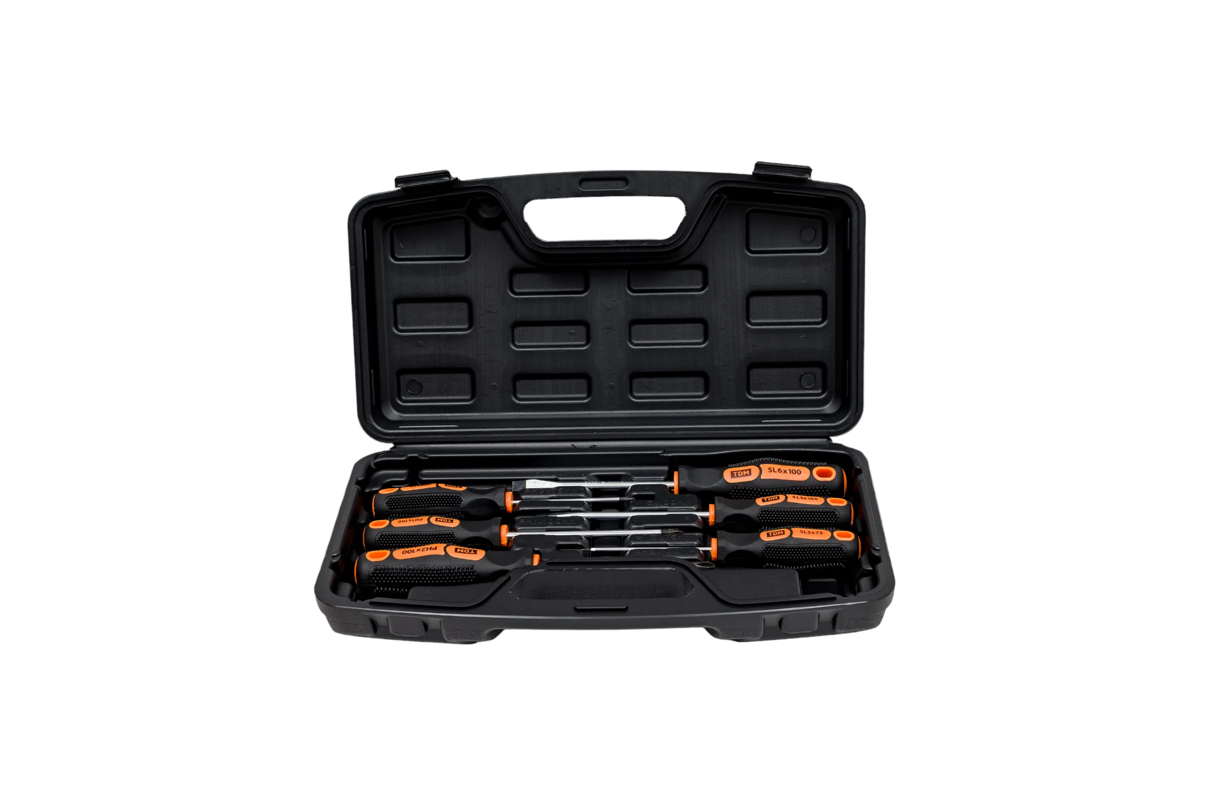 Набор отверток TDM ELECTRIC 6 штук в пластиковом чемодане SL:3x75;5x100;6x100, PH:0х75;1x100;2x100 серия "Алмаз" SQ1013-0205