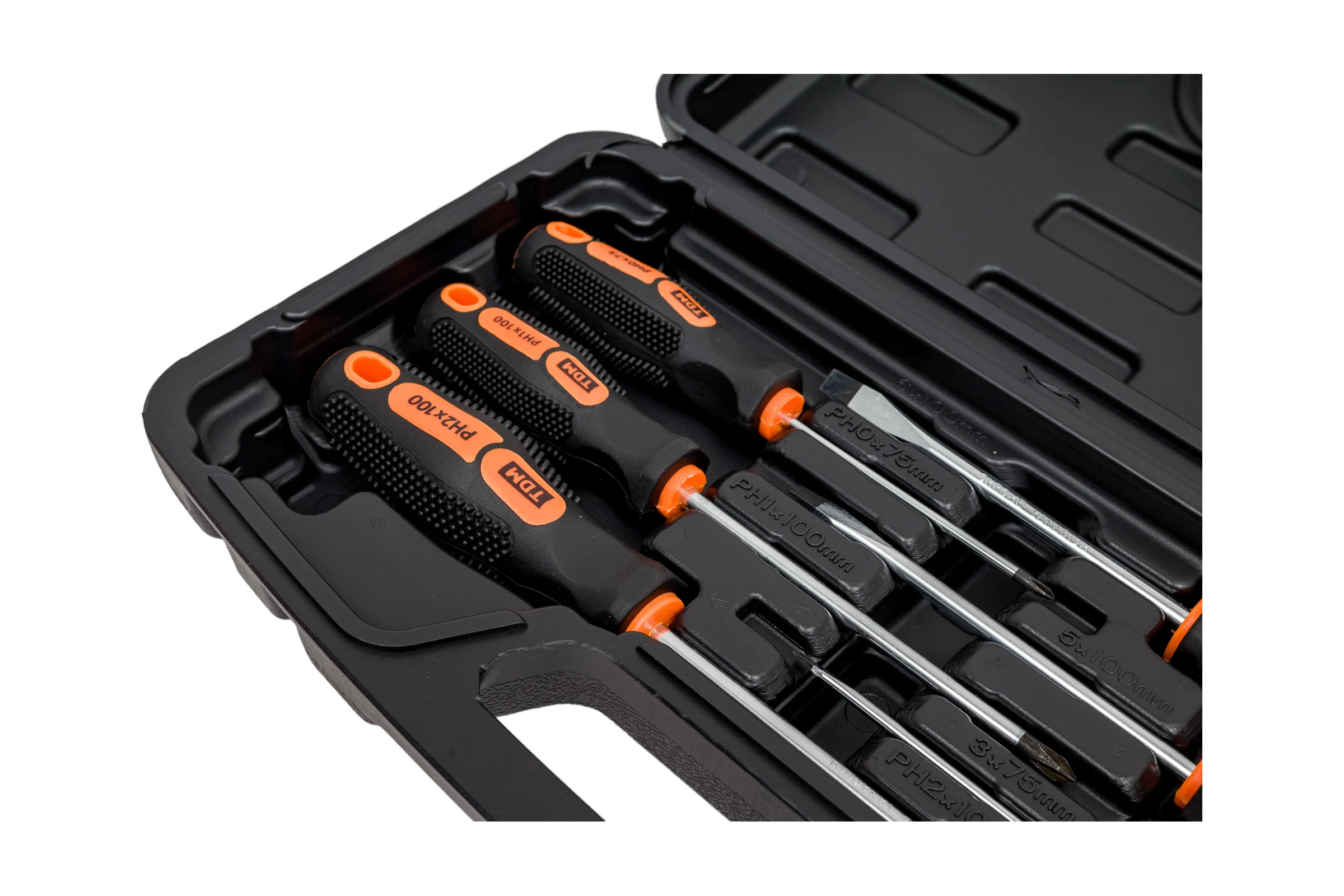 Набор отверток TDM ELECTRIC 6 штук в пластиковом чемодане SL:3x75;5x100;6x100, PH:0х75;1x100;2x100 серия "Алмаз" SQ1013-0205