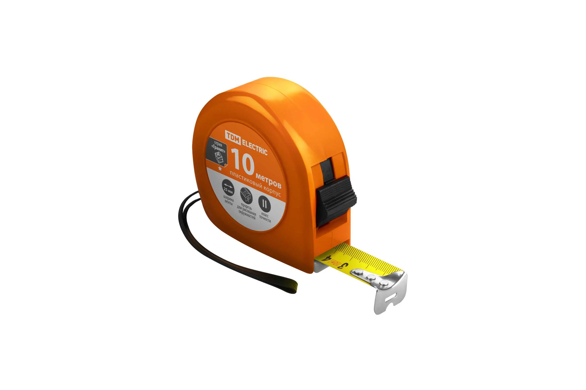 Рулетка, длина 10 м, стальная лента, ширина 25 мм, пластиковый корпус, TDM ELECTRIC "Гранит" SQ1018-0104