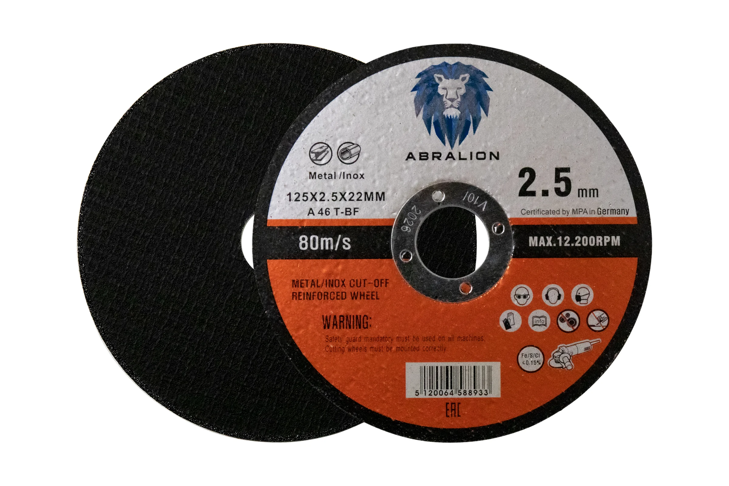 Круг отрезной 125x2.5x22 мм, А46 T-BF, металл/нерж. ABRALION 8933