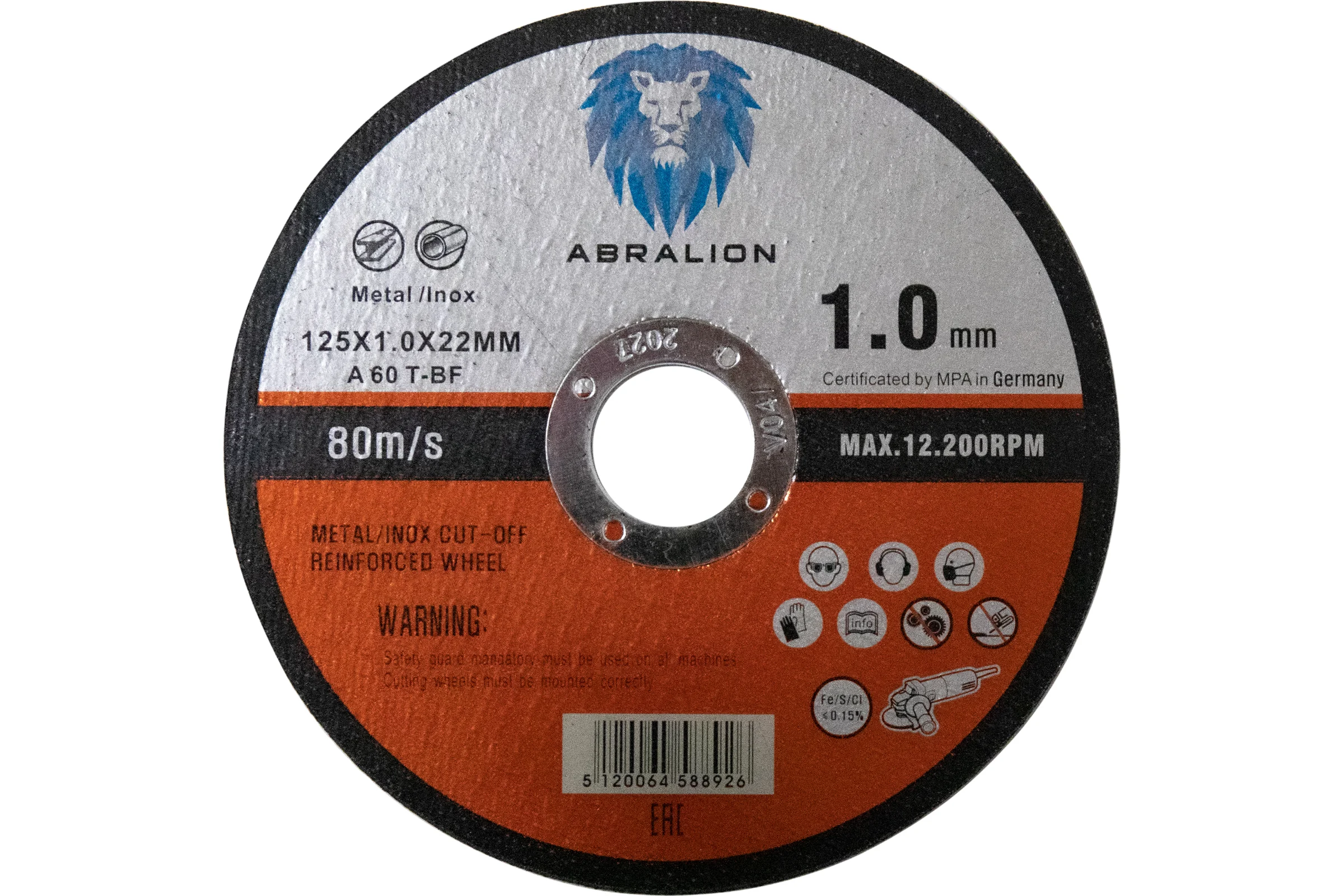Круг отрезной 125x1x22 мм, А60 T-BF, металл/нерж. ABRALION 8926