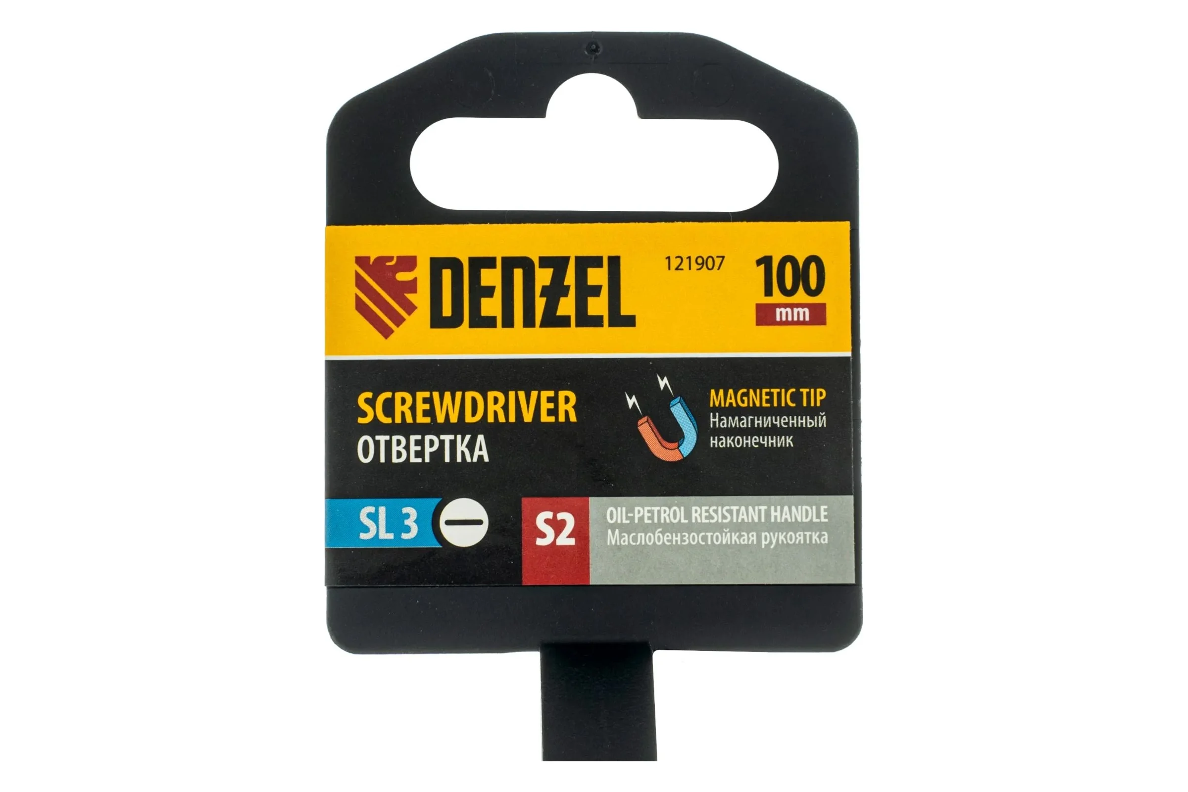 Отвертка Denzel SL3x100 мм, S2, трехкомпонентная рукоятка 121907