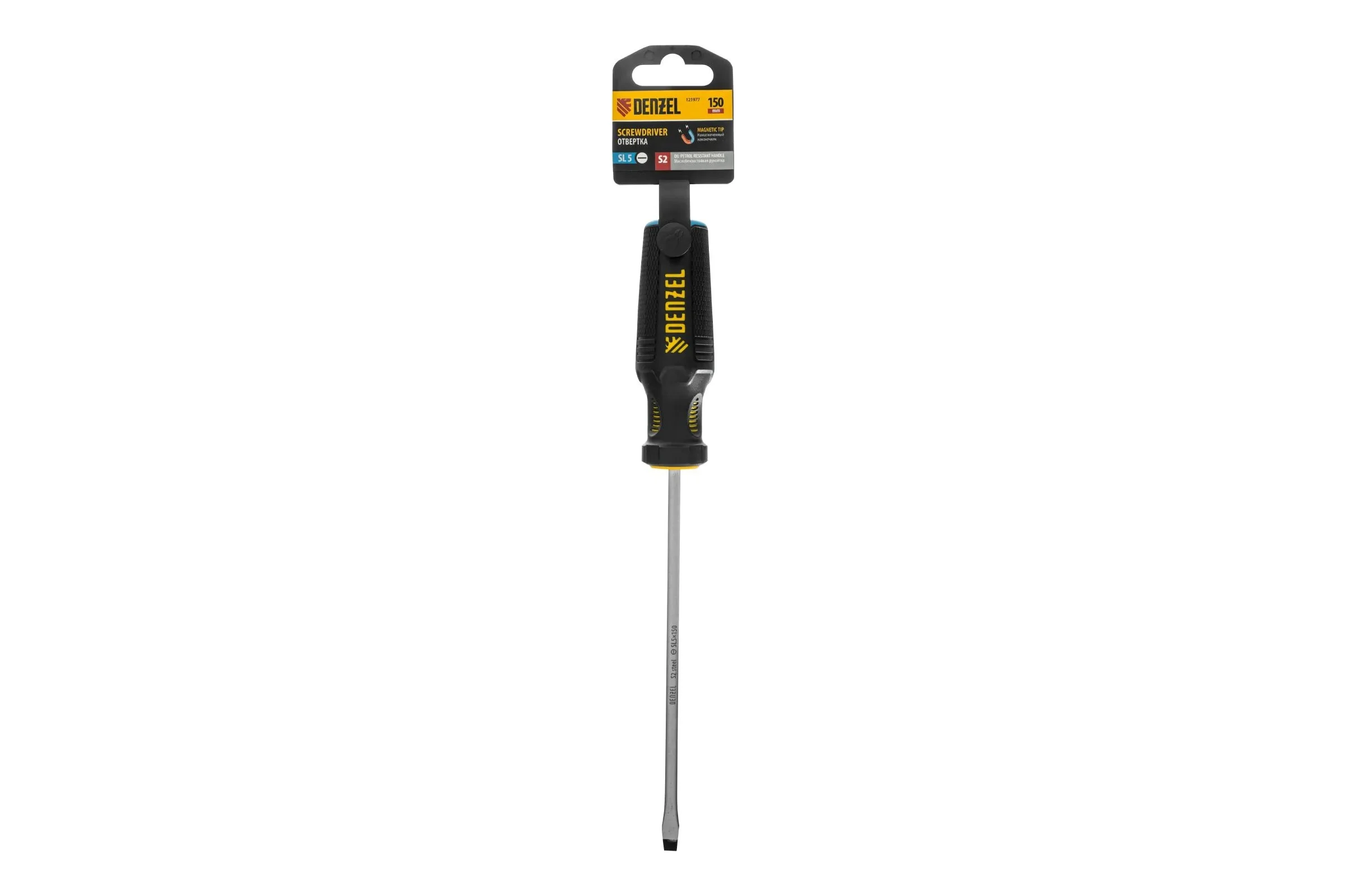 Отвертка Denzel SL5x150 мм, S2, трехкомпонентная рукоятка 121977