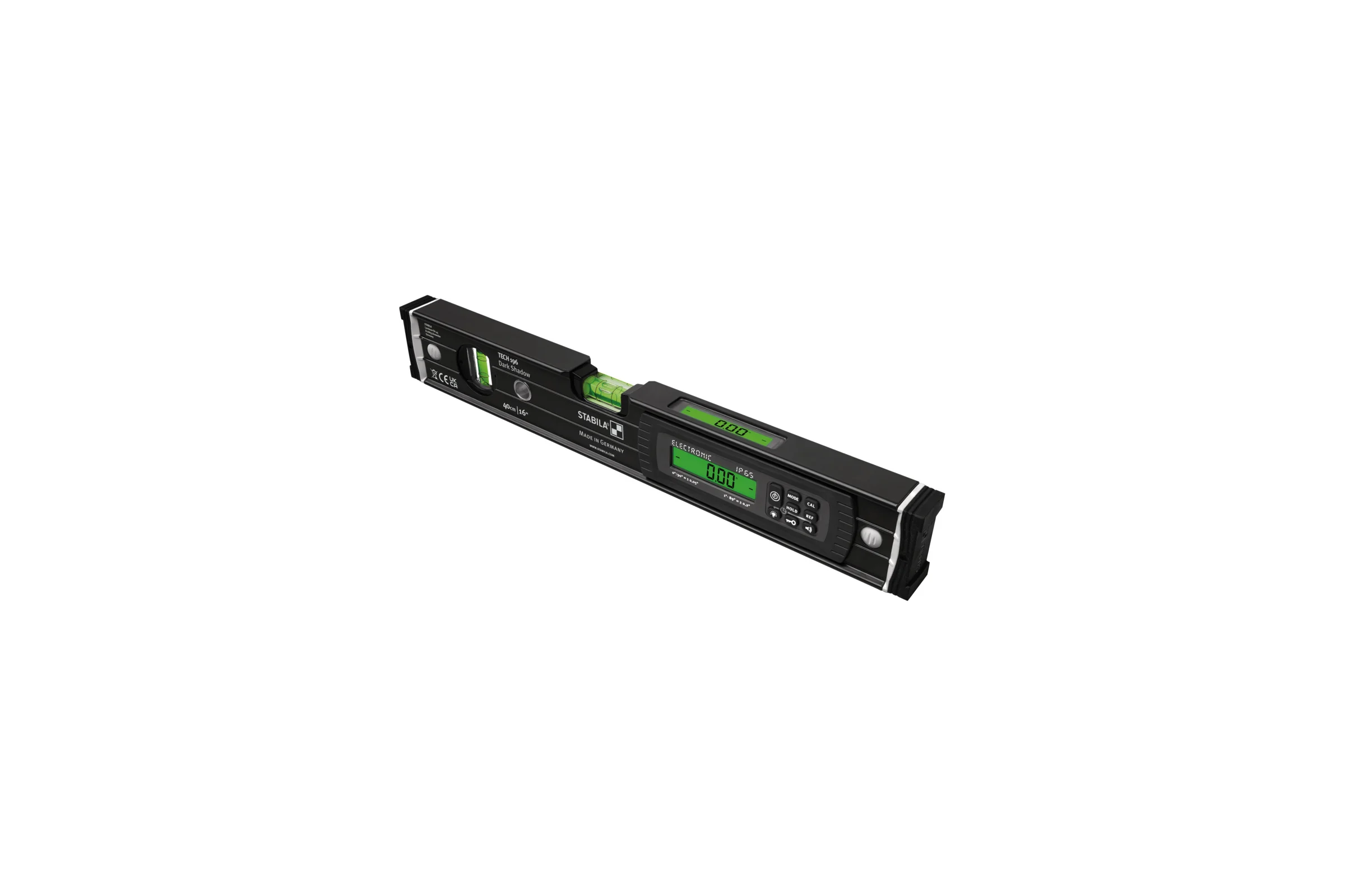Уровень STABILA TECH 196 DL Dark Shadow 40 см, IP 67, 1 вертикальный, 1 горизонтальный глазок, 2 ЖК дисплея, точность 0,5 мм/м 20006
