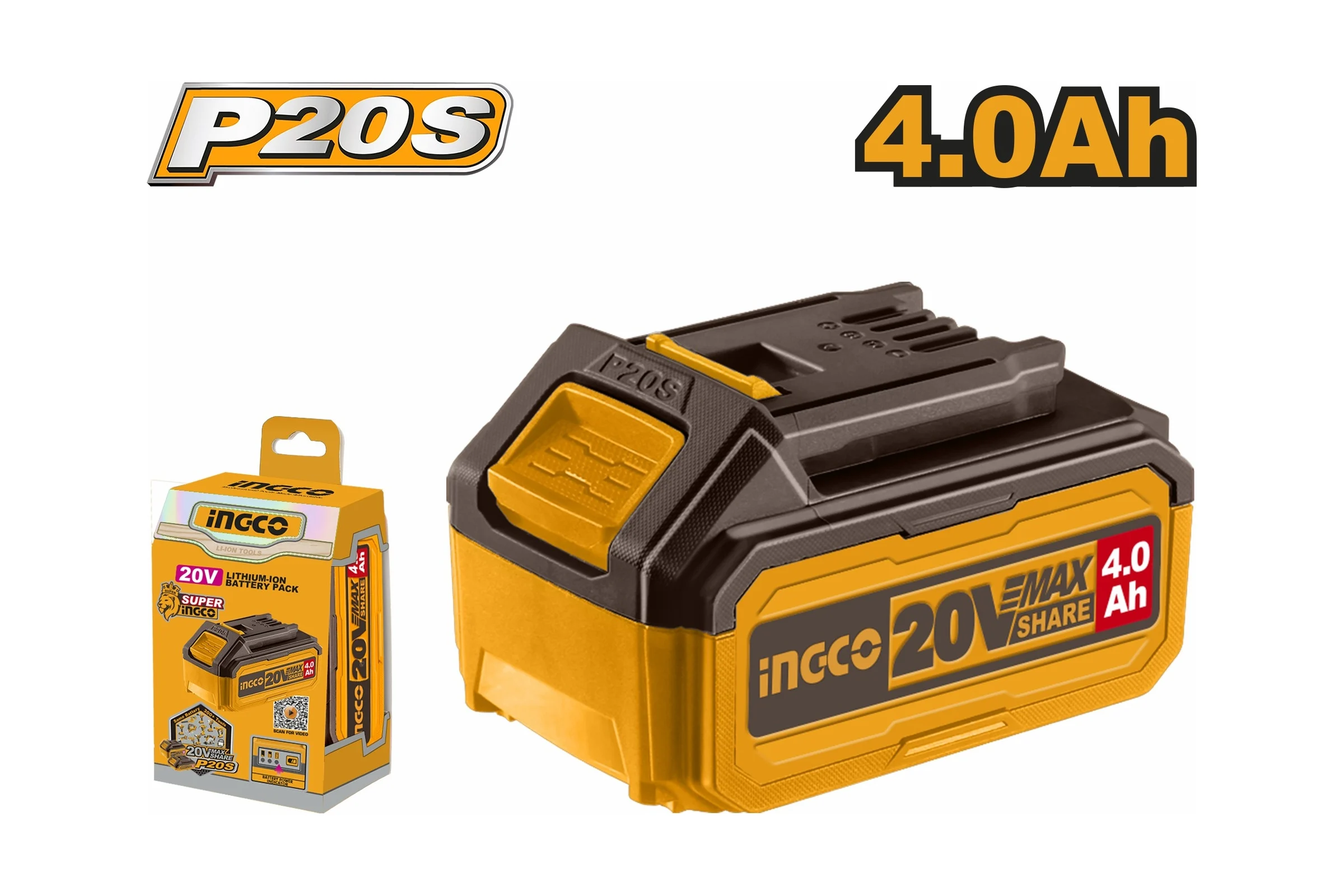Аккумуляторная батарея INGCO SUPER INDUSTRIAL 20В/4.0Ач FBLI20021