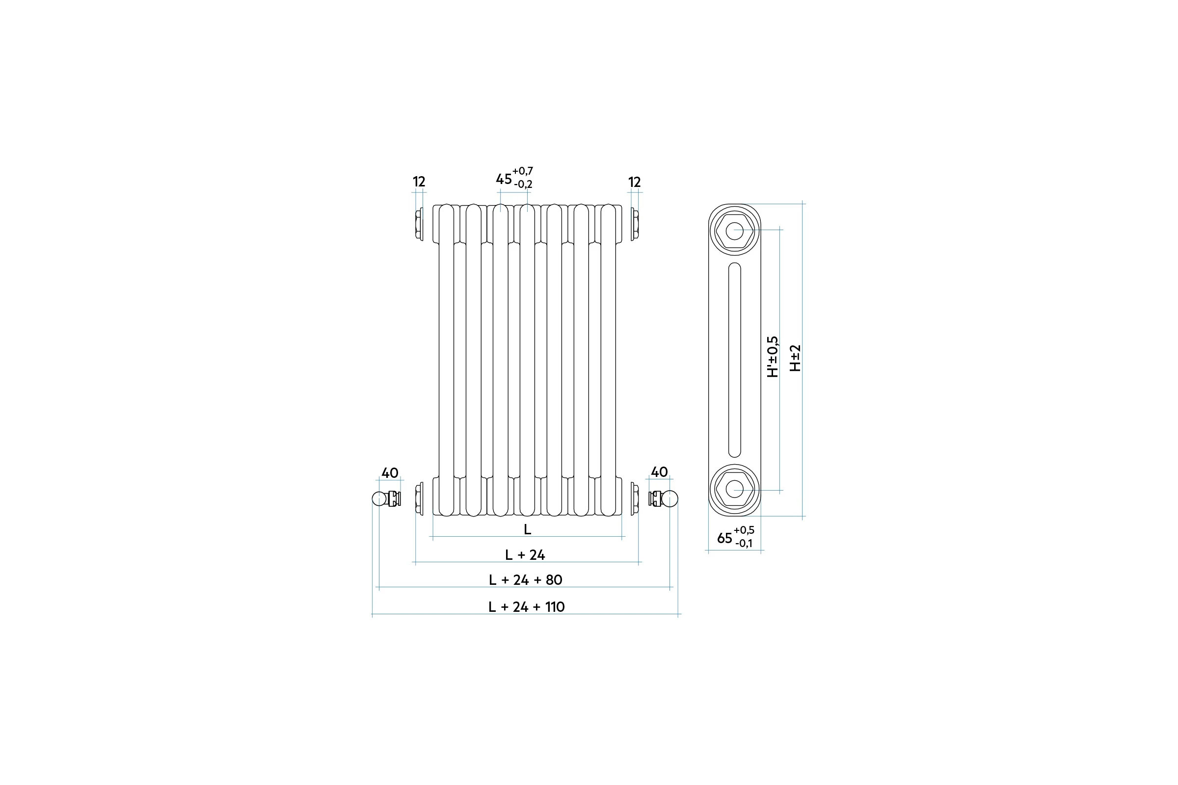 Стальной трубчатый радиатор IRSAP RT TESI/2 565 EL32 CL.01 T30 RT205653201A430N01