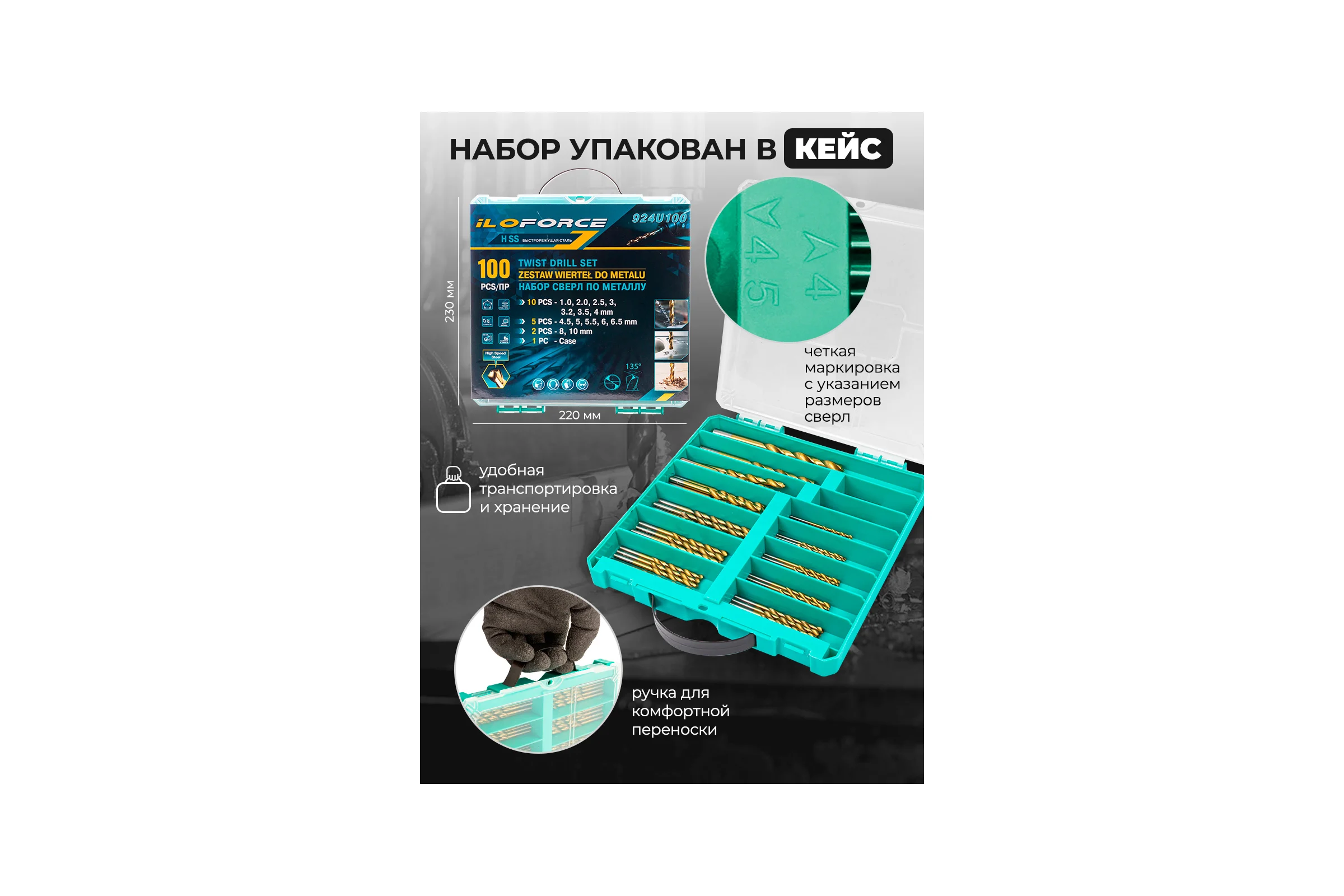 Сверла по металлу, набор 100 предметов iLOFORCE IF-924U100(58829)