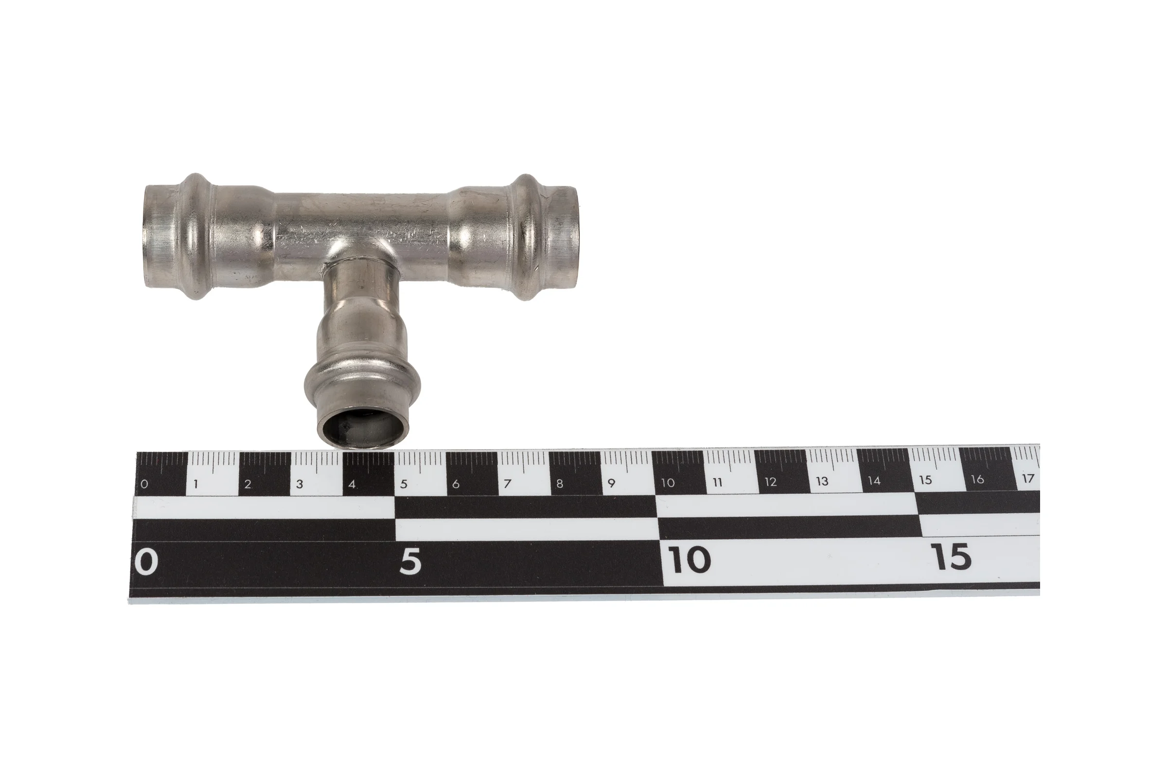 Тройник Viega Sanpress Inox с SC-Contur, нержав.сталь, 18x15x18 мм 435929