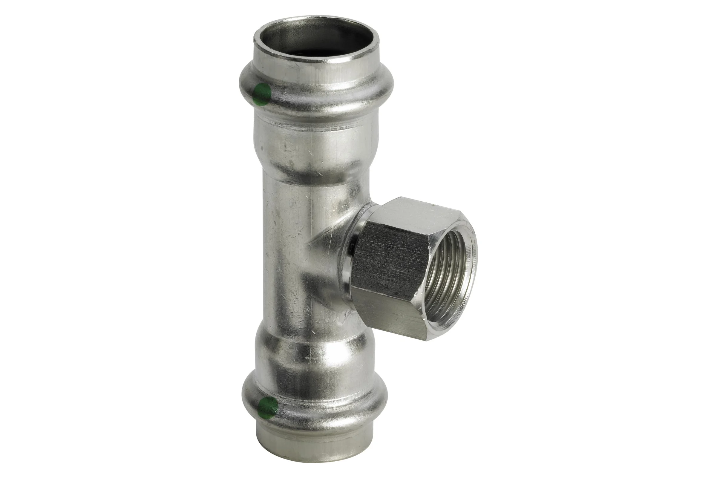 Тройник Viega Sanpress Inox с SC-Contur, нержав.сталь, 15x1/2"x15 мм 437145