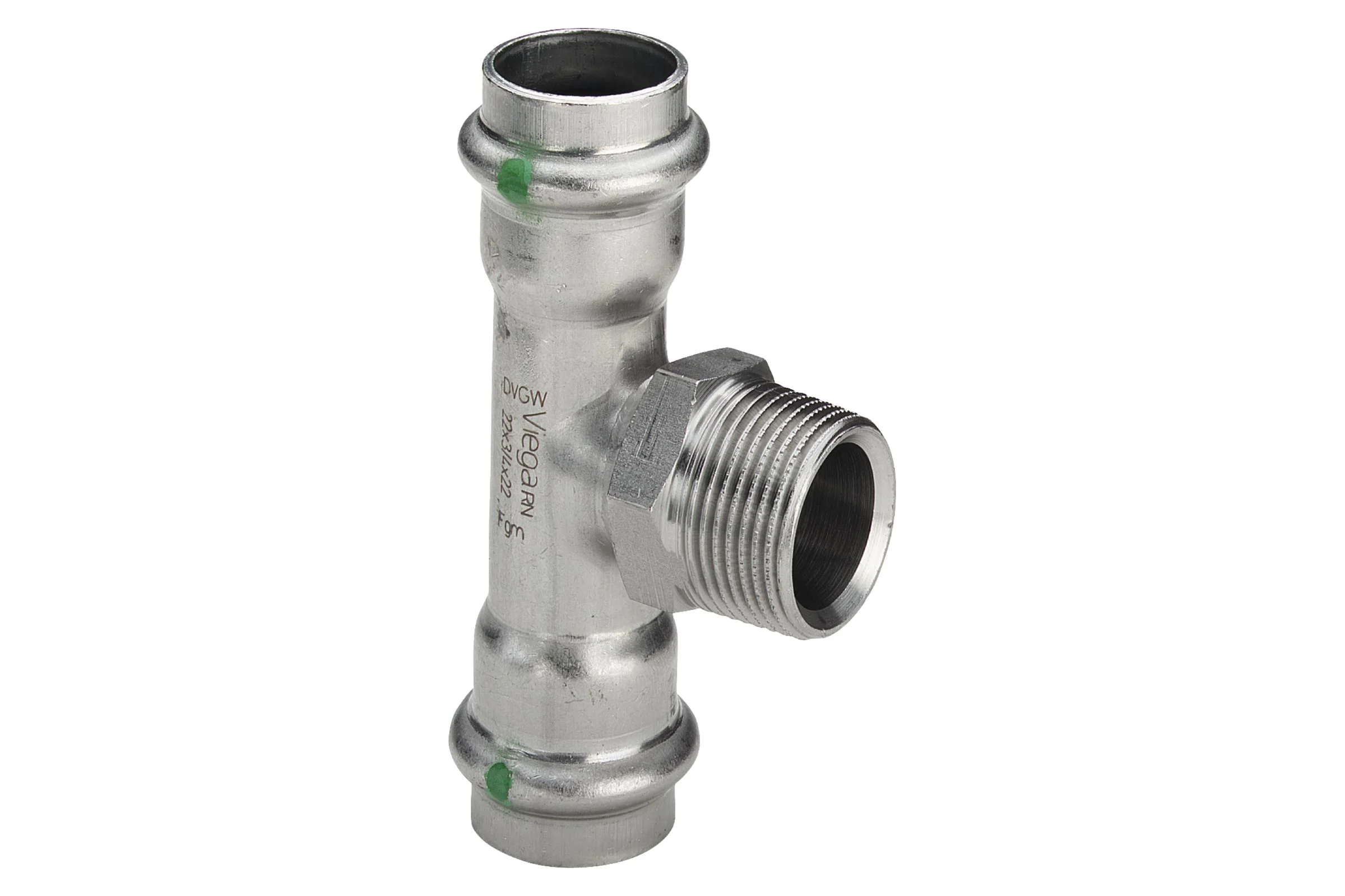 Тройник Viega Sanpress Inox с SC-Contur, 42x3/4"x42 мм, нержав.сталь 446017