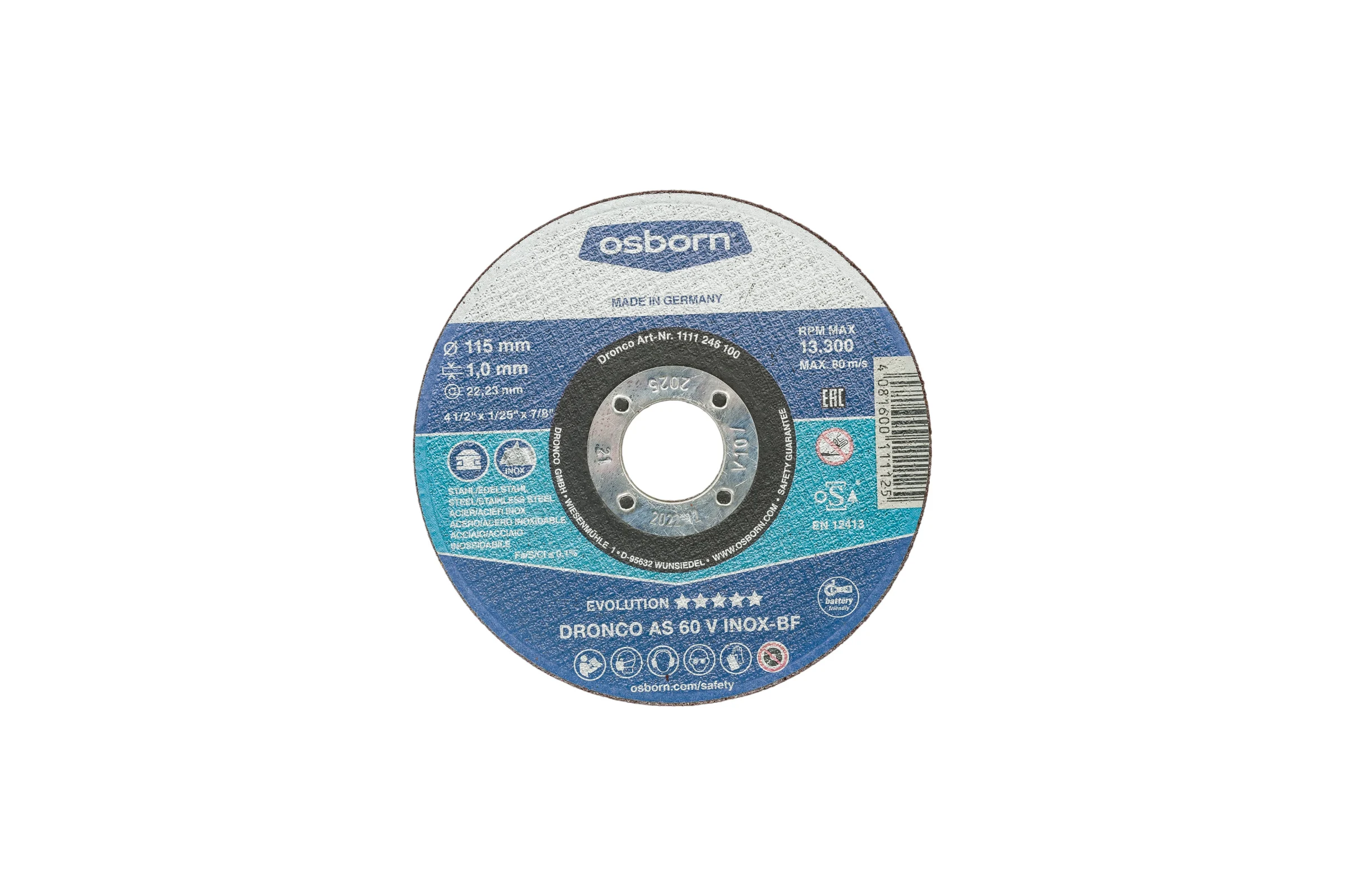 Диск отрезной по металлу Evolution AS60V (115x1x22.23 мм) DRONCO 1111246100