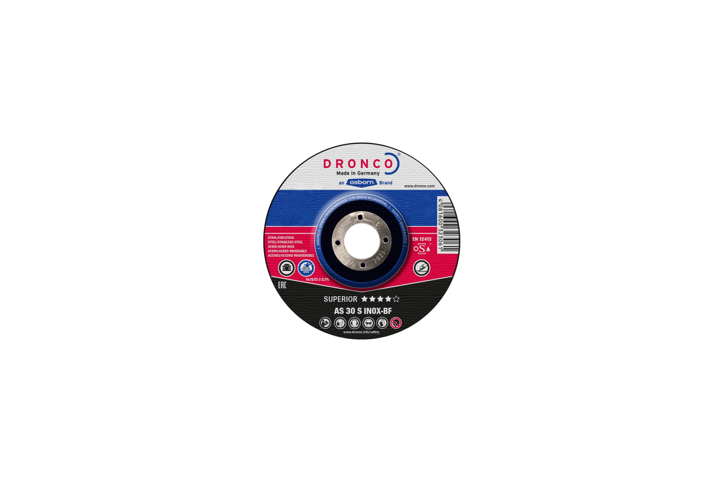 Диск шлифовальный Superior AS30S INOX (115x6x22.23 мм) DRONCO 3116540100