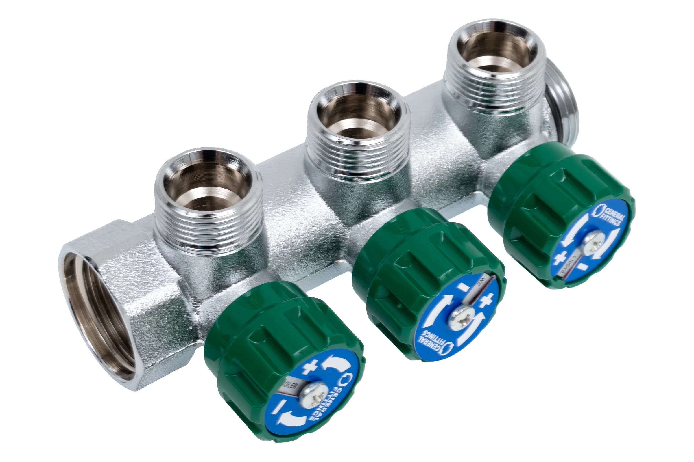 Коллектор Hoobs латунный хром 1" x 3/4" (евроконус) - 3 вых. 03105H