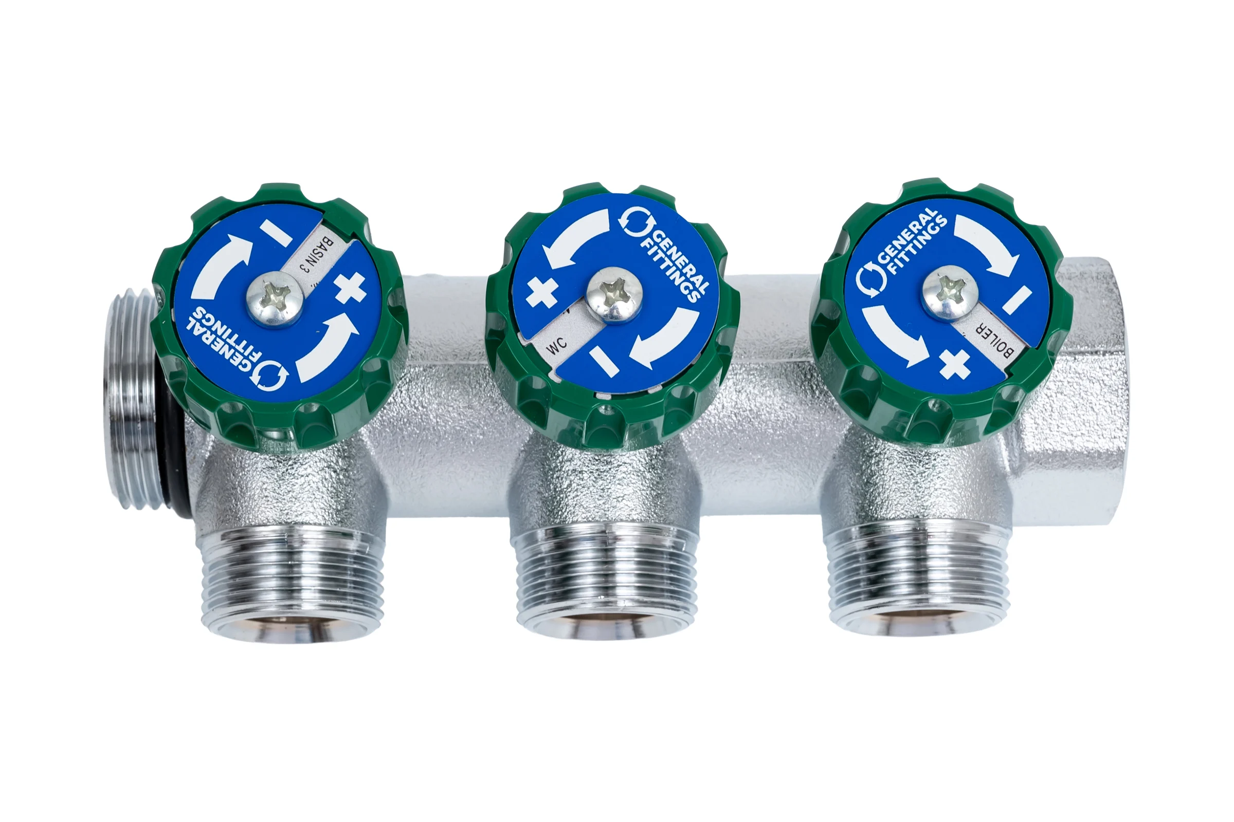 Коллектор Hoobs латунный хром 1" x 3/4" (евроконус) - 3 вых. 03105H
