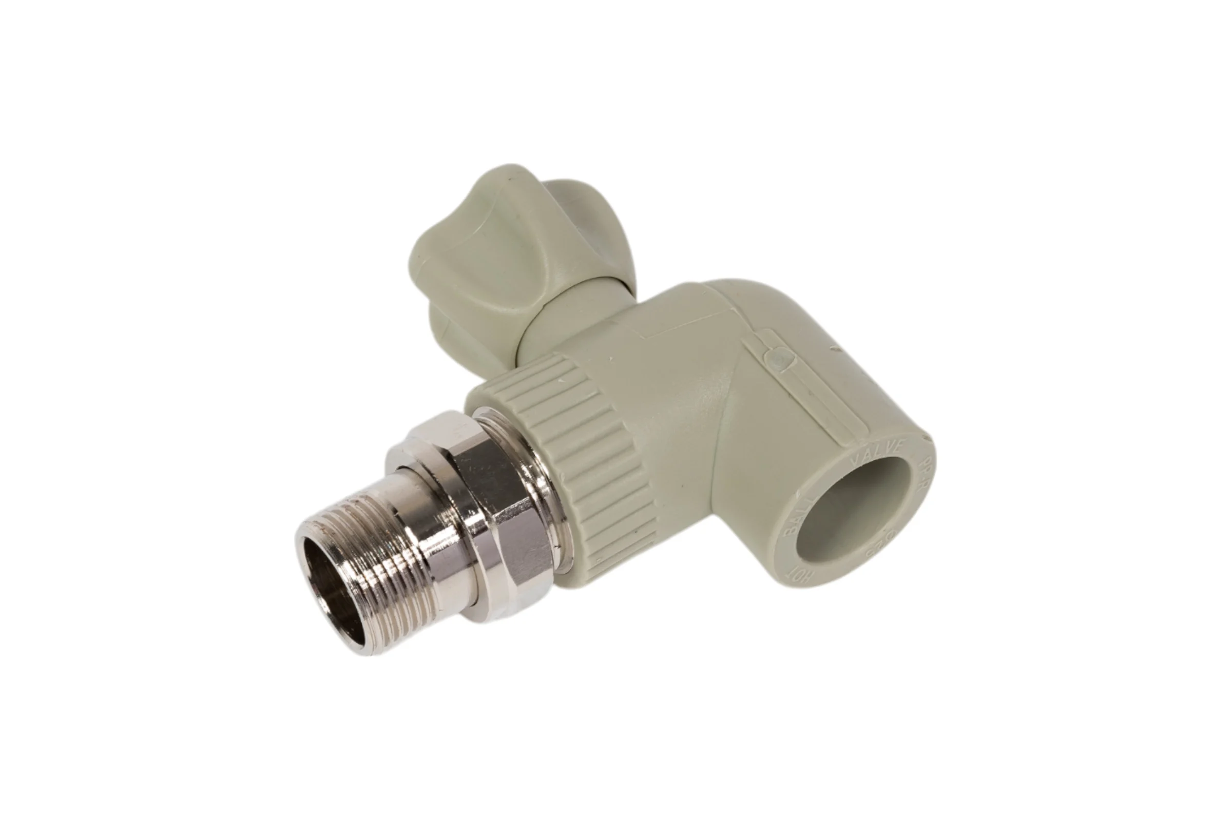 Кран шаровой для радиаторов TEBO PPR, 25x3/4 НР, угловой, серый 031060214
