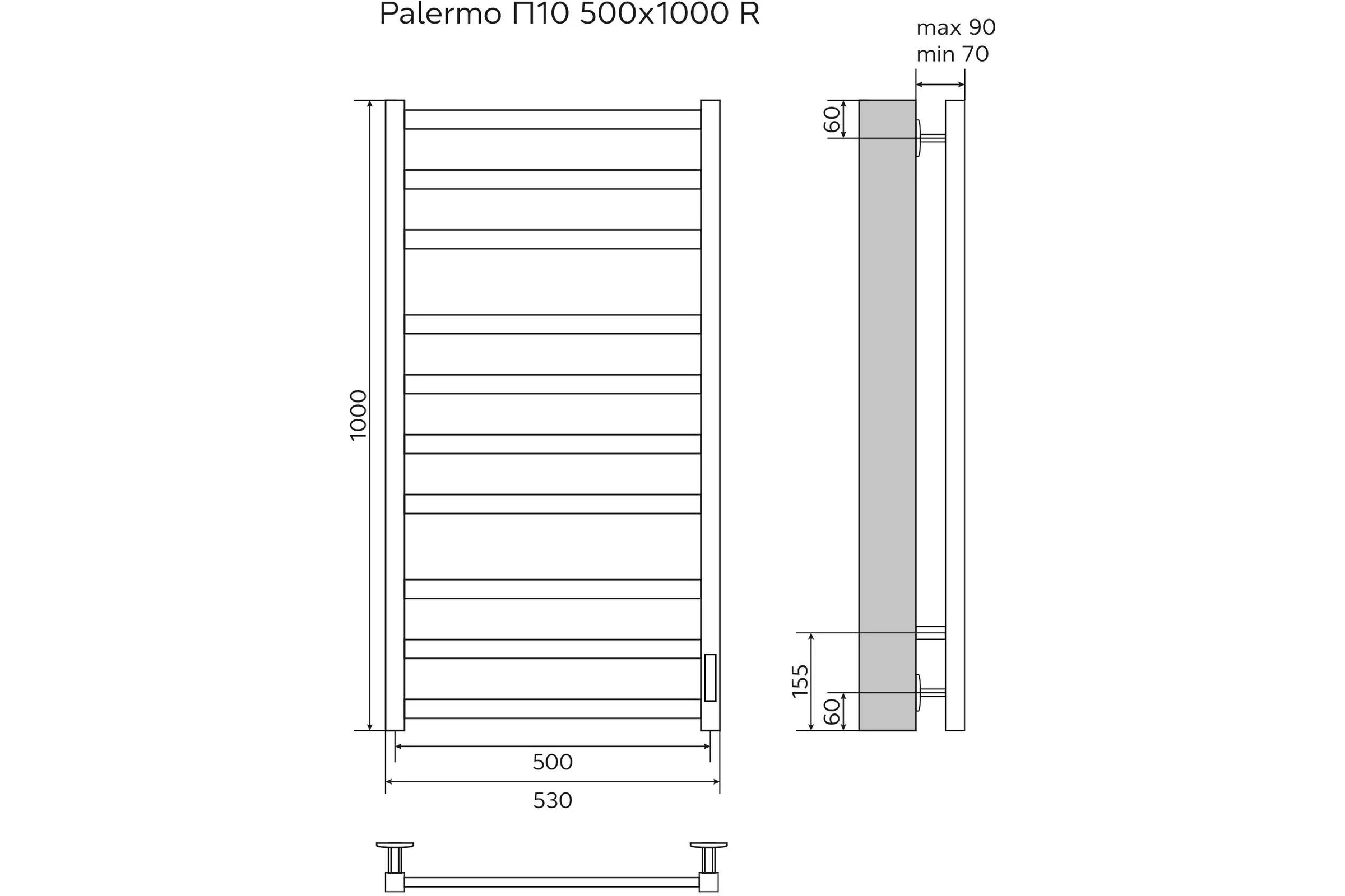 Электрический полотенцесушитель Azario PALERMO 500/1000 черный, R, 10 перекладин 00088249