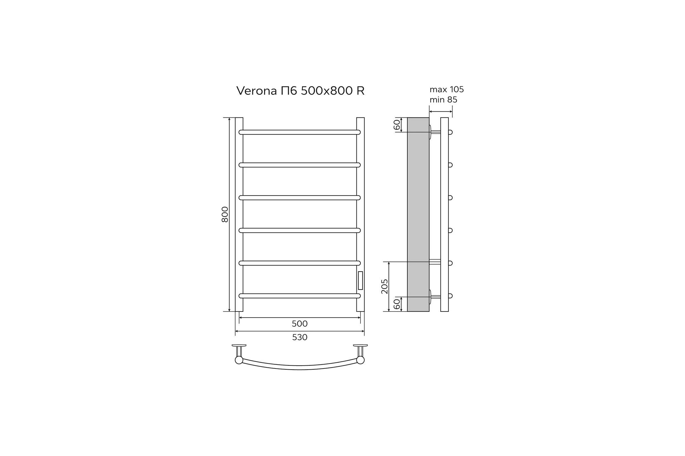 Электрический полотенцесушитель Azario VERONA 500/800 белый, R, 6 перекладин 00088221