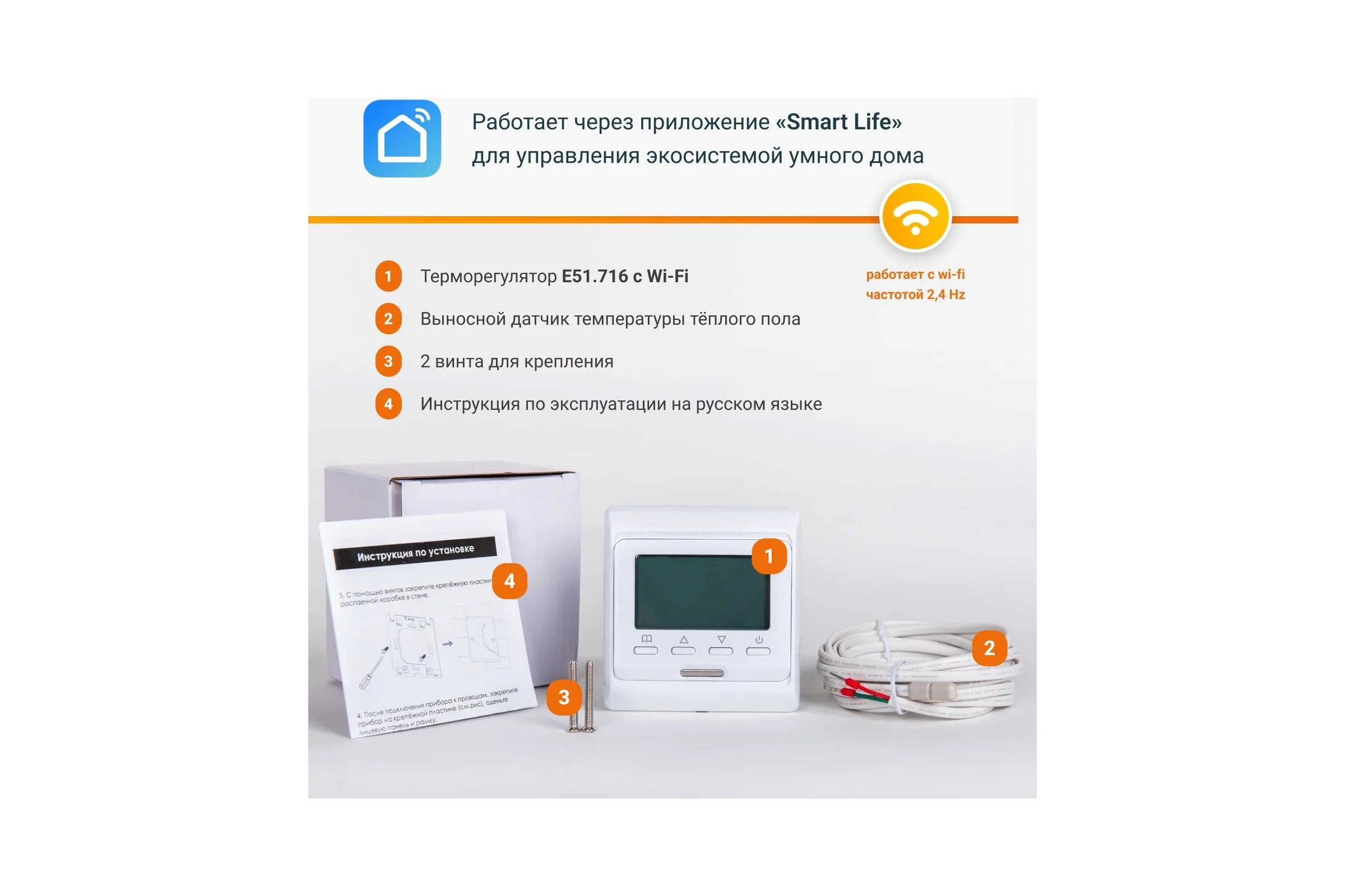 Комплект теплого пола с Wi-Fi терморегулятором Манотек 5 м² infra_5_e51_wifi