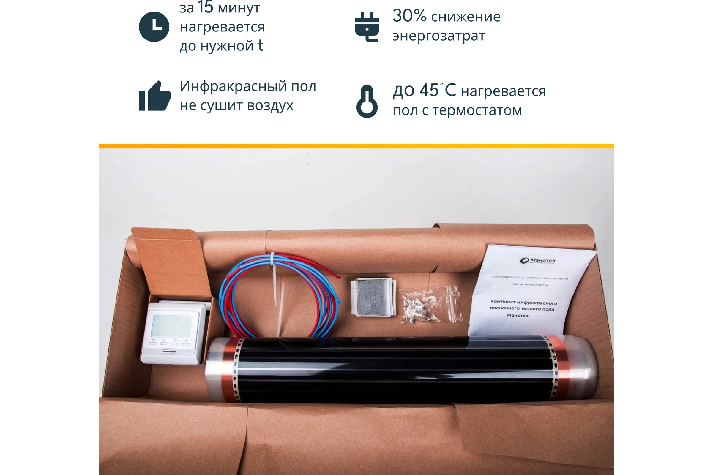 Комплект теплого пола с Wi-Fi терморегулятором Манотек 2,5 м² infra_2.5_e51_wifi