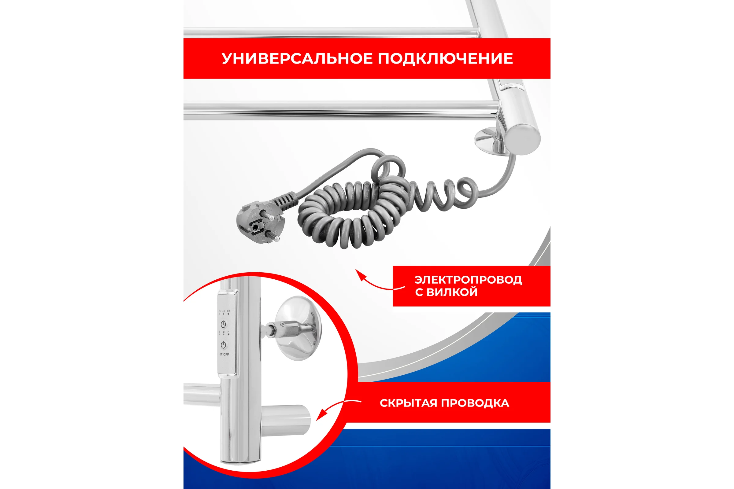 Полотенцесушитель электрический ENERGY ROUND 900x400 мм УТ-УТ-01128
