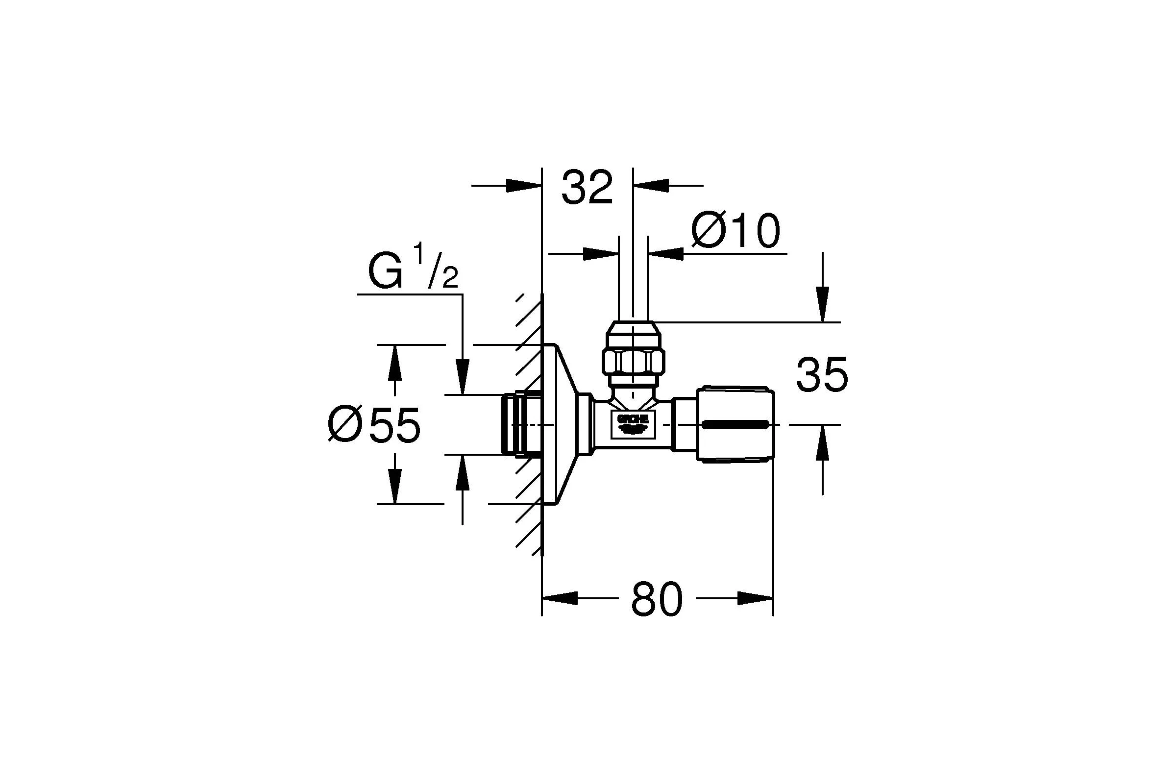 Угловой вентиль Grohe с металлической розеткой и уплотнительным кольцом, 1/2х3/8, 1 шт. 22039000