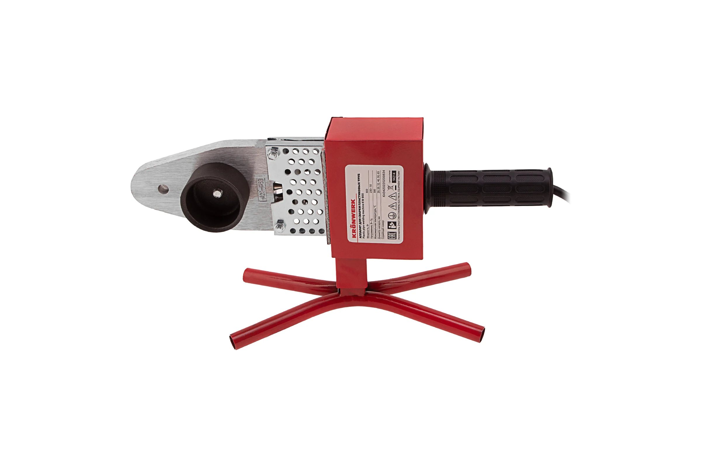 Аппарат для сварки пласт труб KRONWERK КW800 800 Вт, 300 C, насадки 20-25-32-40-50-63 мм, меткейс 94214