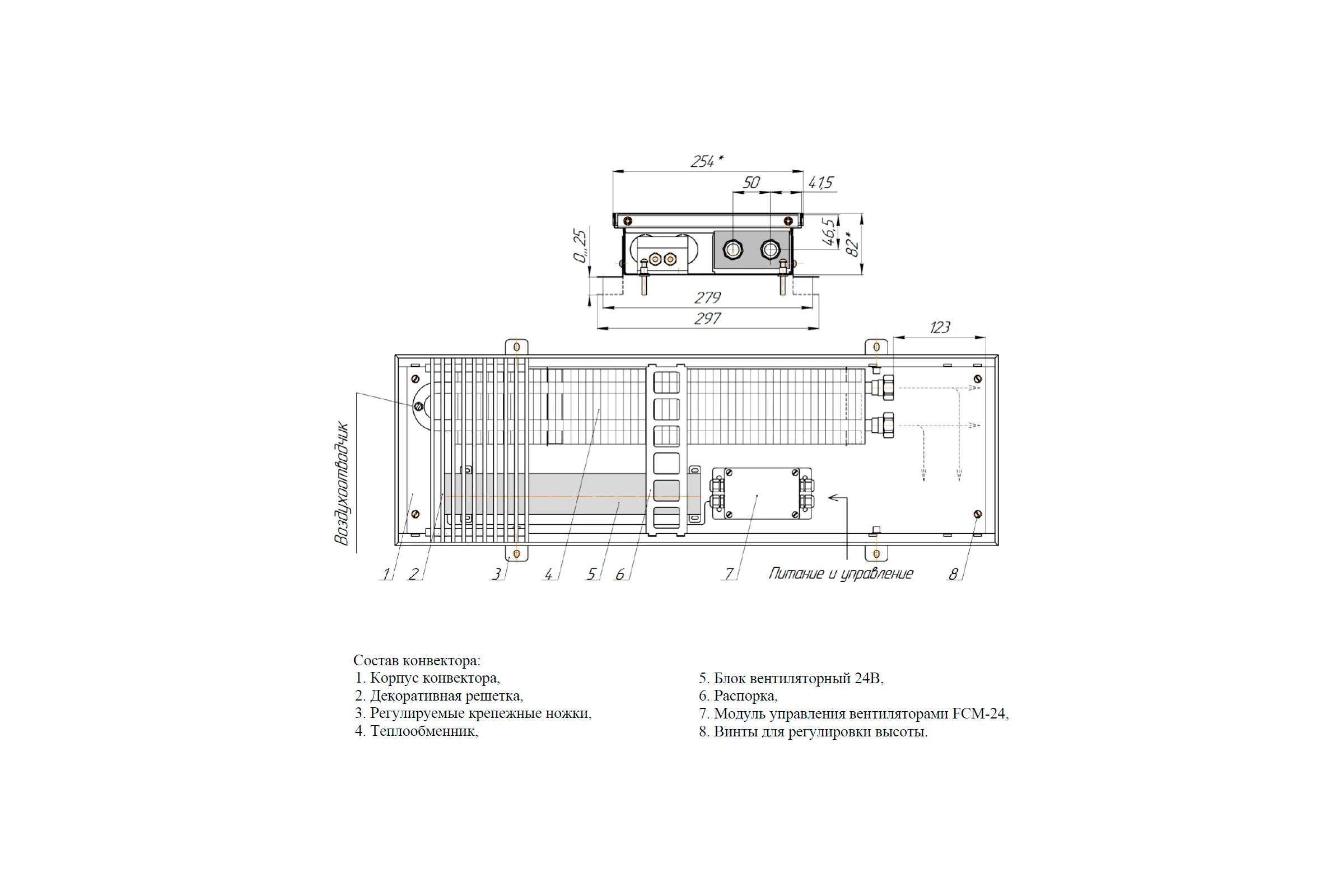 Внутрипольный конвектор Primoclima PCV 250.80.1700.K.R\24V.FCM\БП36\RR 10.1.U PCV250801700KR24VFCMRR101U