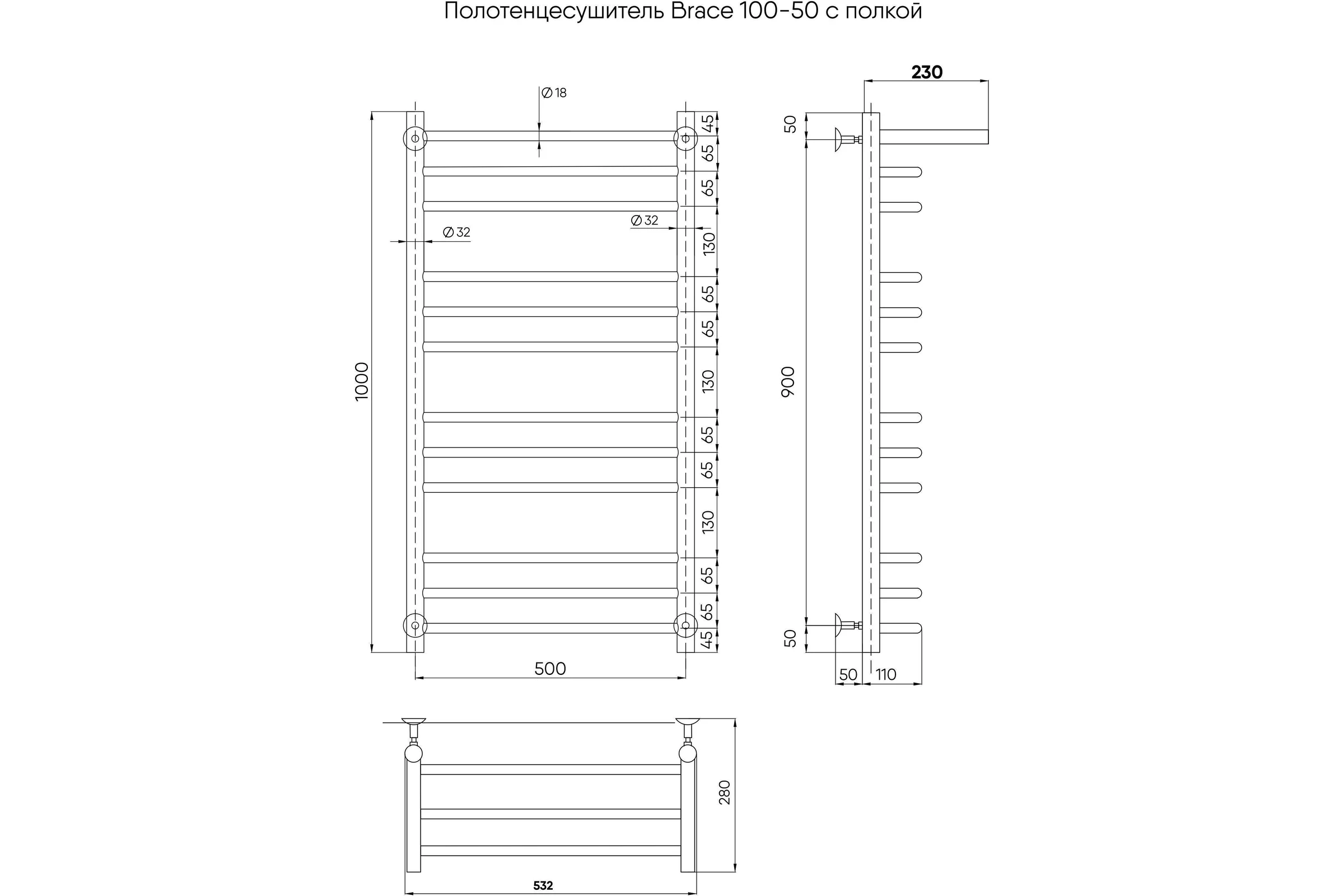 Водяной полотенцесушитель INDIGO Brace с/п (в.р.1/2") 100/50 (к-3(в.р.), золото) LBCW100-50GDPK3