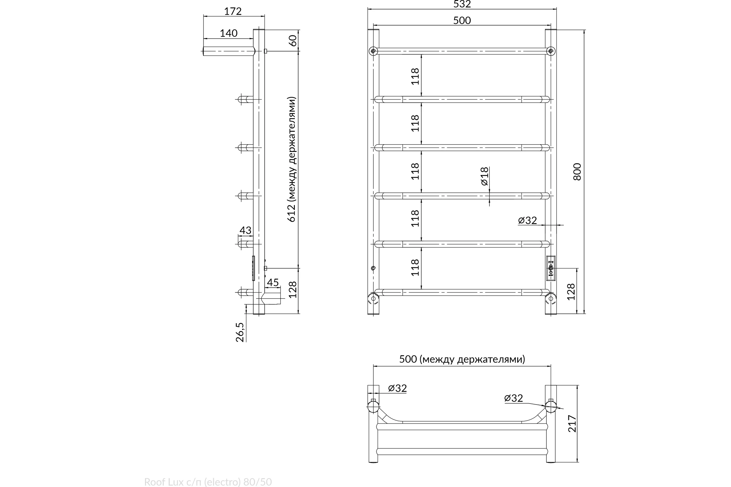 Электрический полотенцесушитель INDIGO Roof Lux с/п (electro) 80/50 (таймер, скр.монтаж, унив.подкл.R/L, полиров.) LCRLE80-50PRt