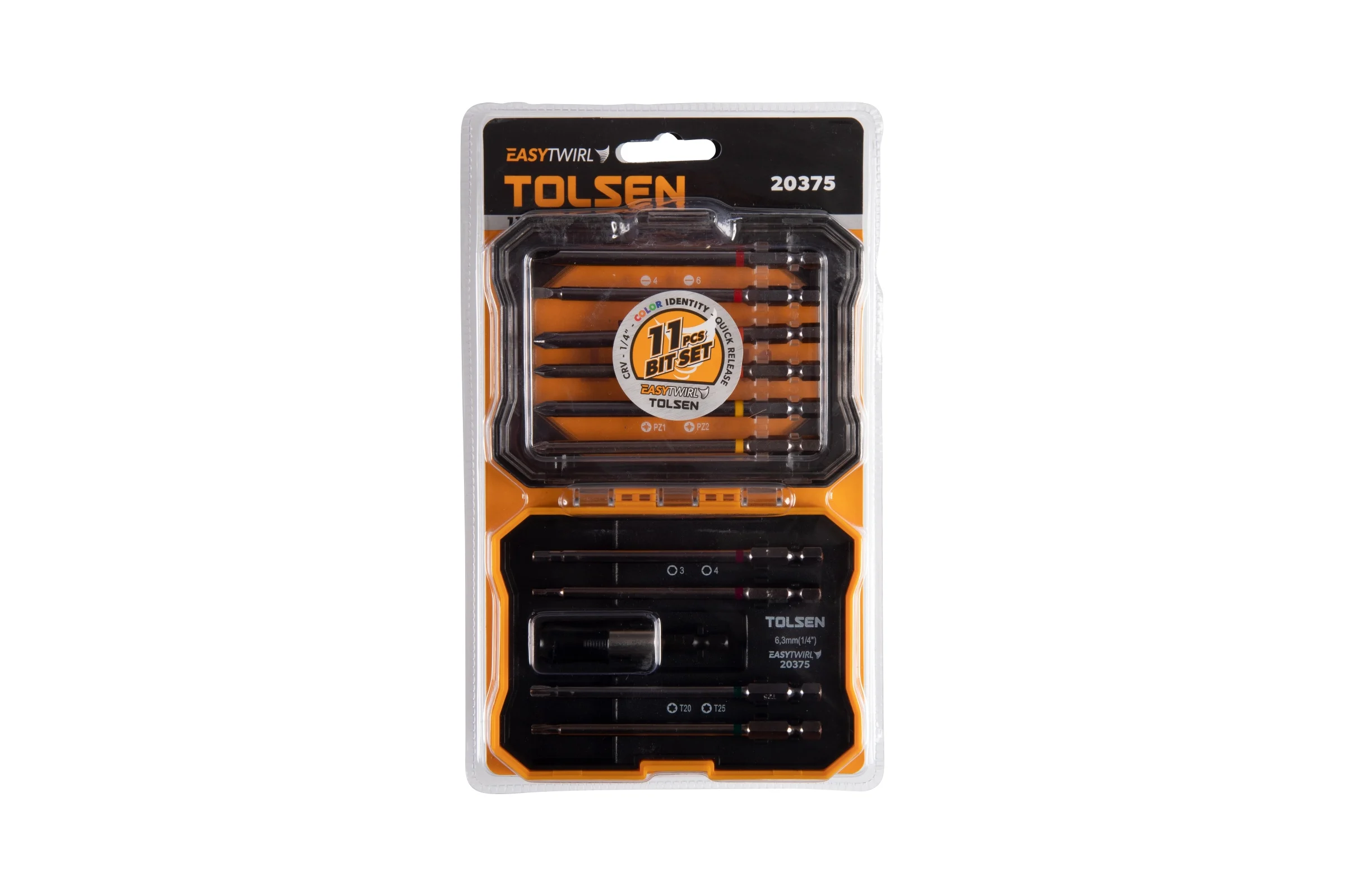 Набор вставок (бит) 1/4", PH, PZ, Hex, Torx, Slotted, 11 предметов TOLSEN 20375