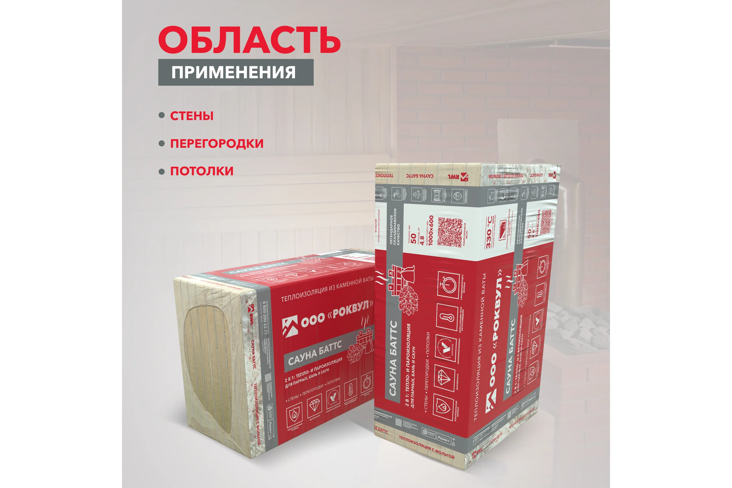 Теплоизоляция RWL САУНА БАТТС 1000x600x50 ГП-222937
