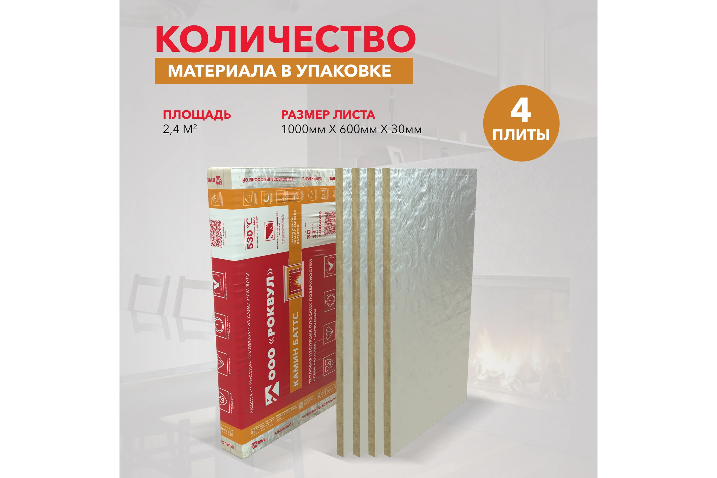Теплоизоляция RWL КАМИН БАТТС 1000x600x30 ГП-223361
