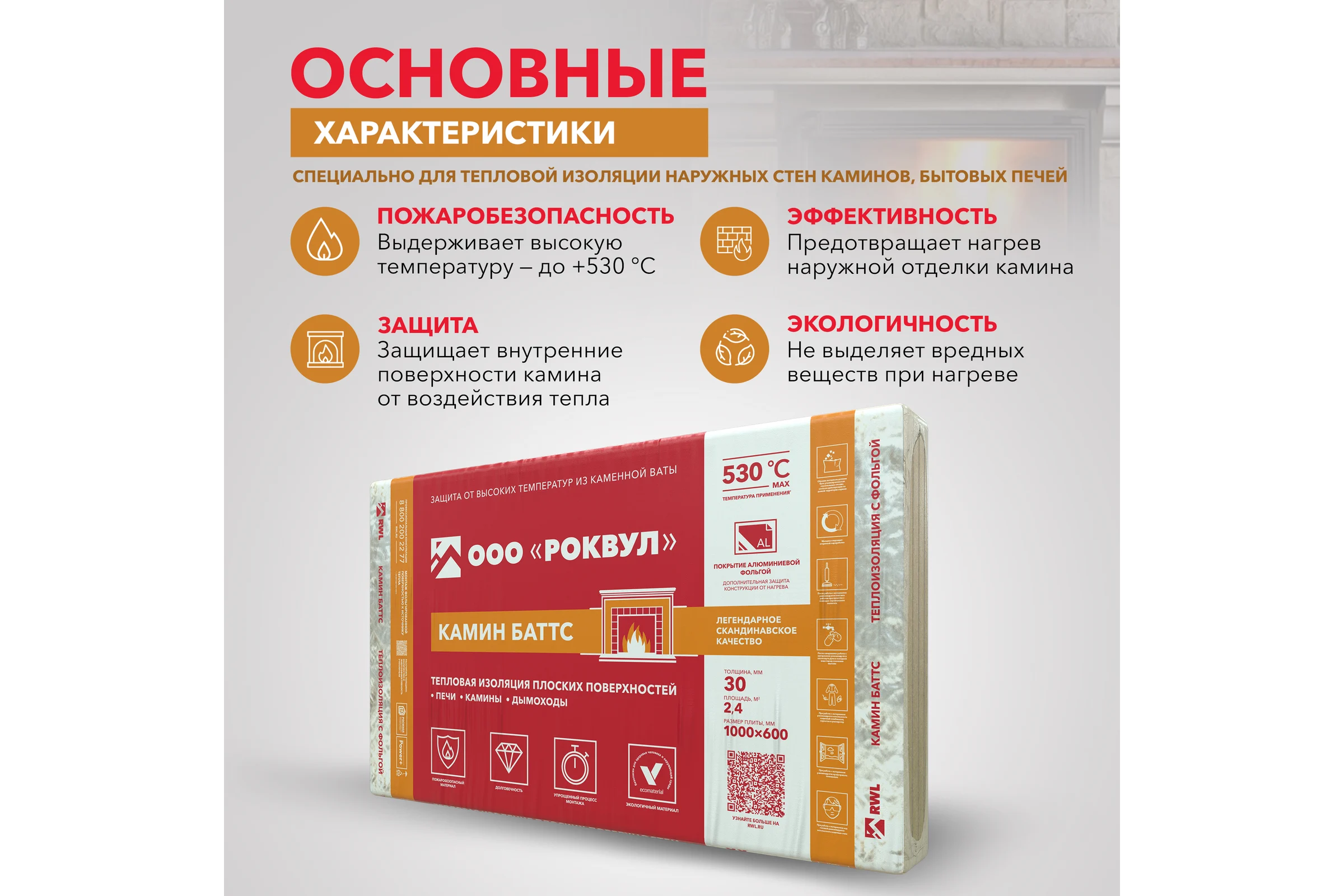 Теплоизоляция RWL КАМИН БАТТС 1000x600x30 ГП-223361
