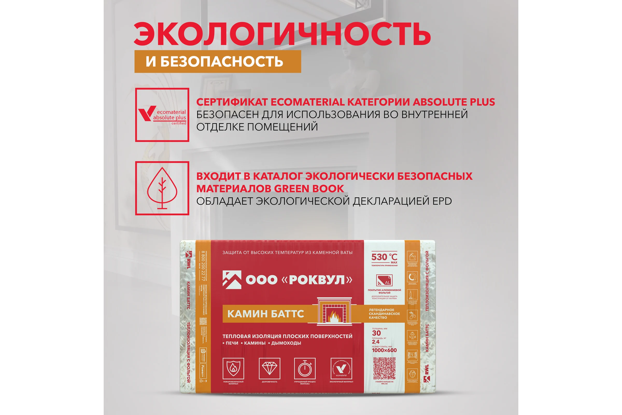 Теплоизоляция RWL КАМИН БАТТС 1000x600x30 ГП-223361