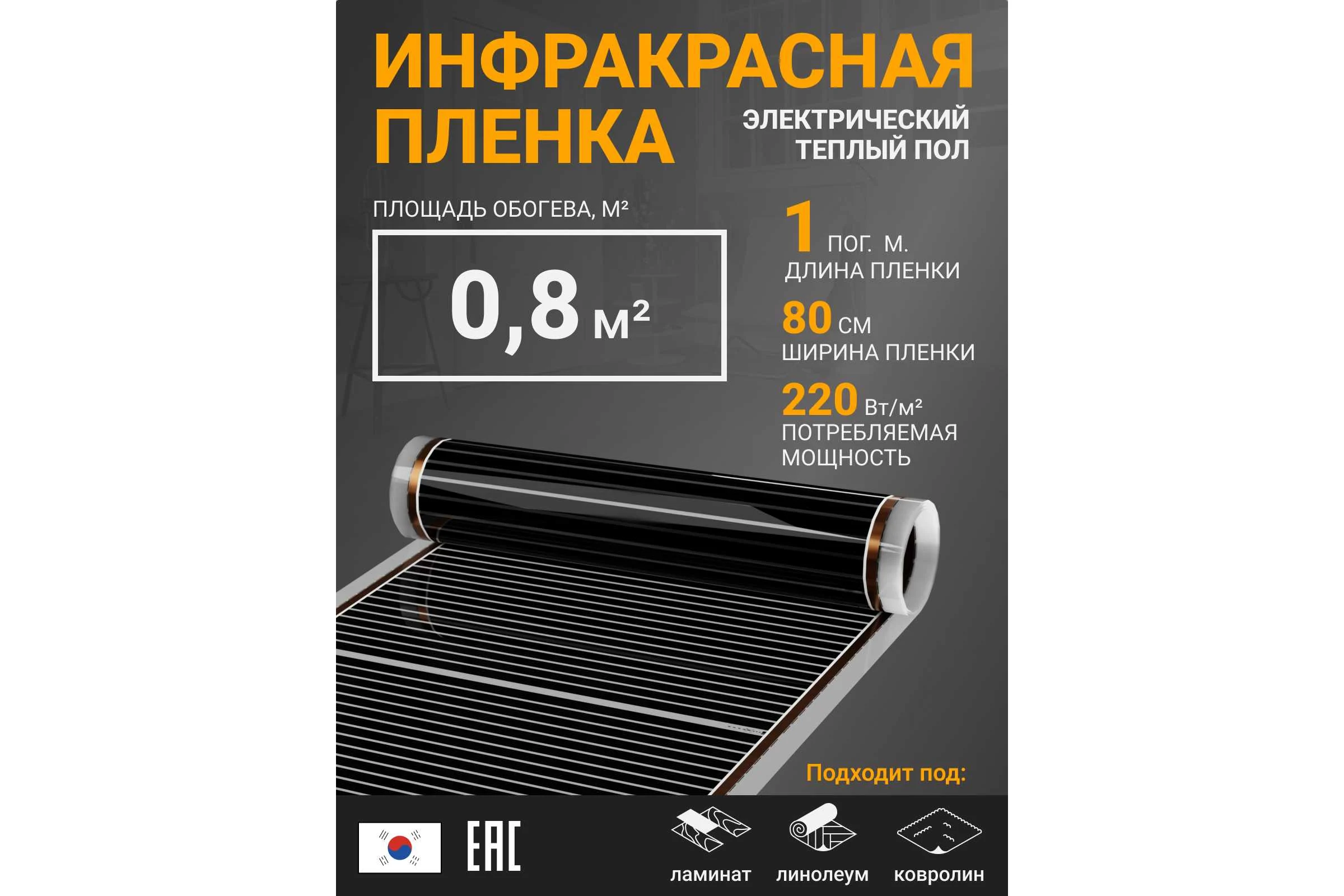Инфракрасная плёнка для тёплого пола Манотек ширина 80 см, длина 1 метр inf_plenka_0.8_80