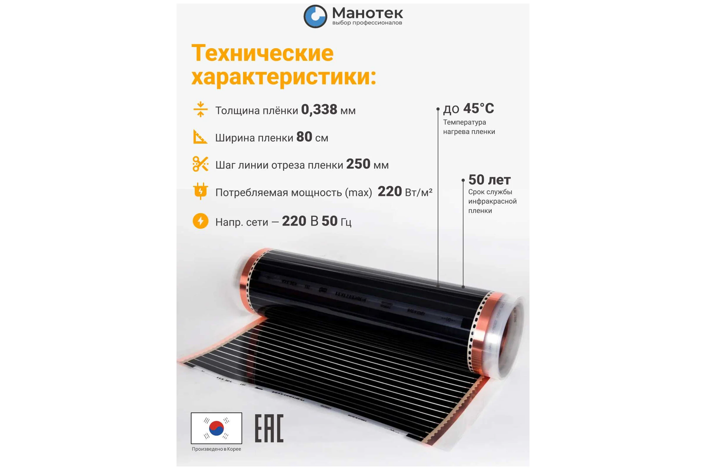 Теплый пол электрический инфракрасный Манотек с программируемым терморегулятором, 13.6 м² infra_pol_80_17_E51