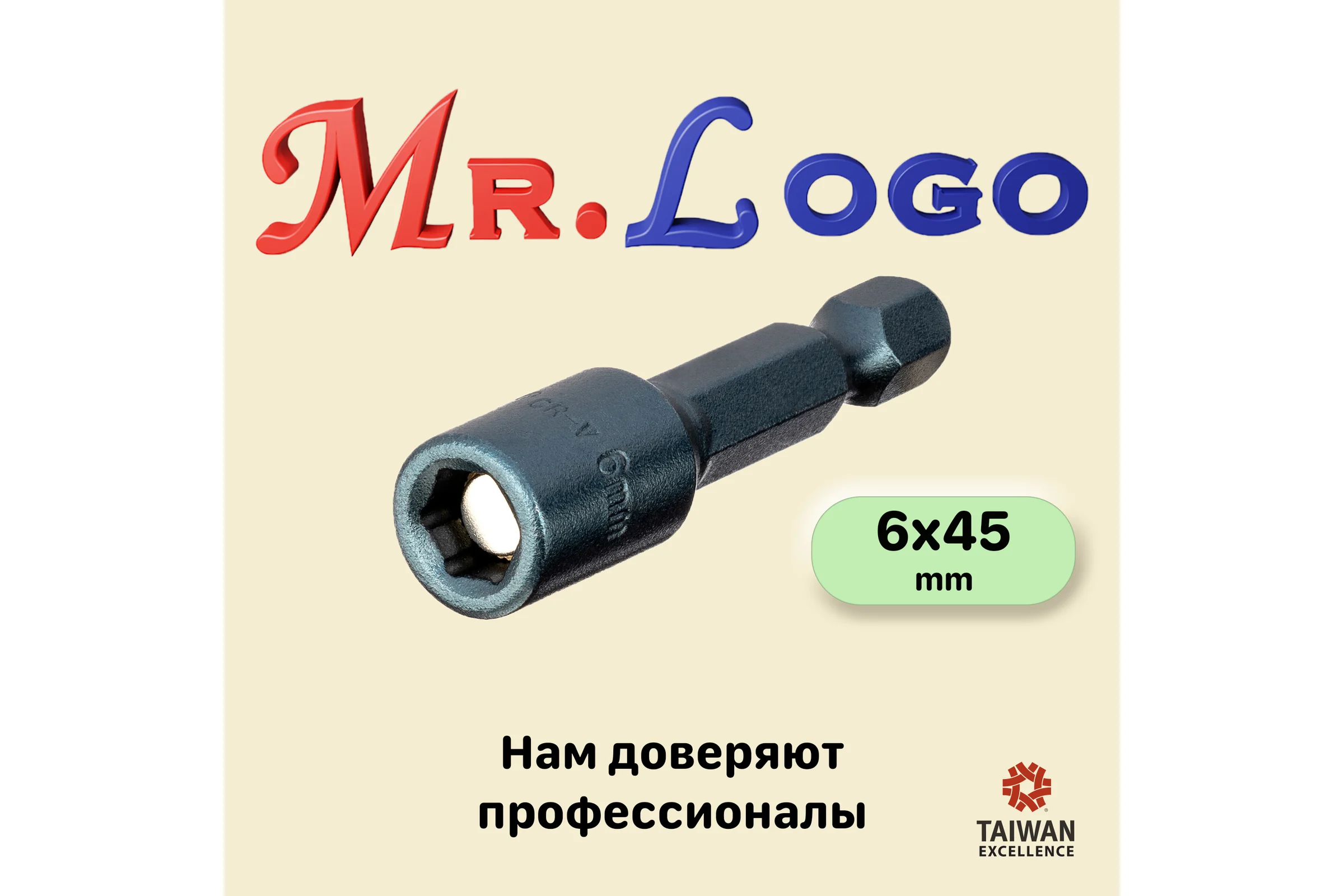 Бита с торцевой головкой с магнитом 6x45 мм, 10 шт Mr.Logo RY456-10
