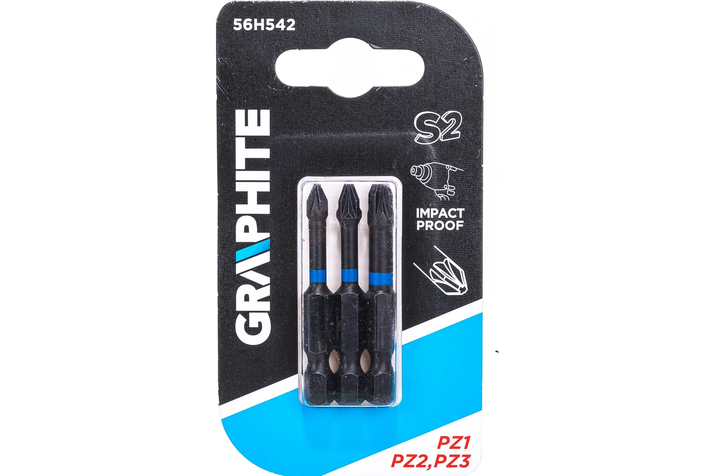 Биты ударные Graphite PZ1/2/3 x 50 мм 1/4" S2 3 шт. 56H542