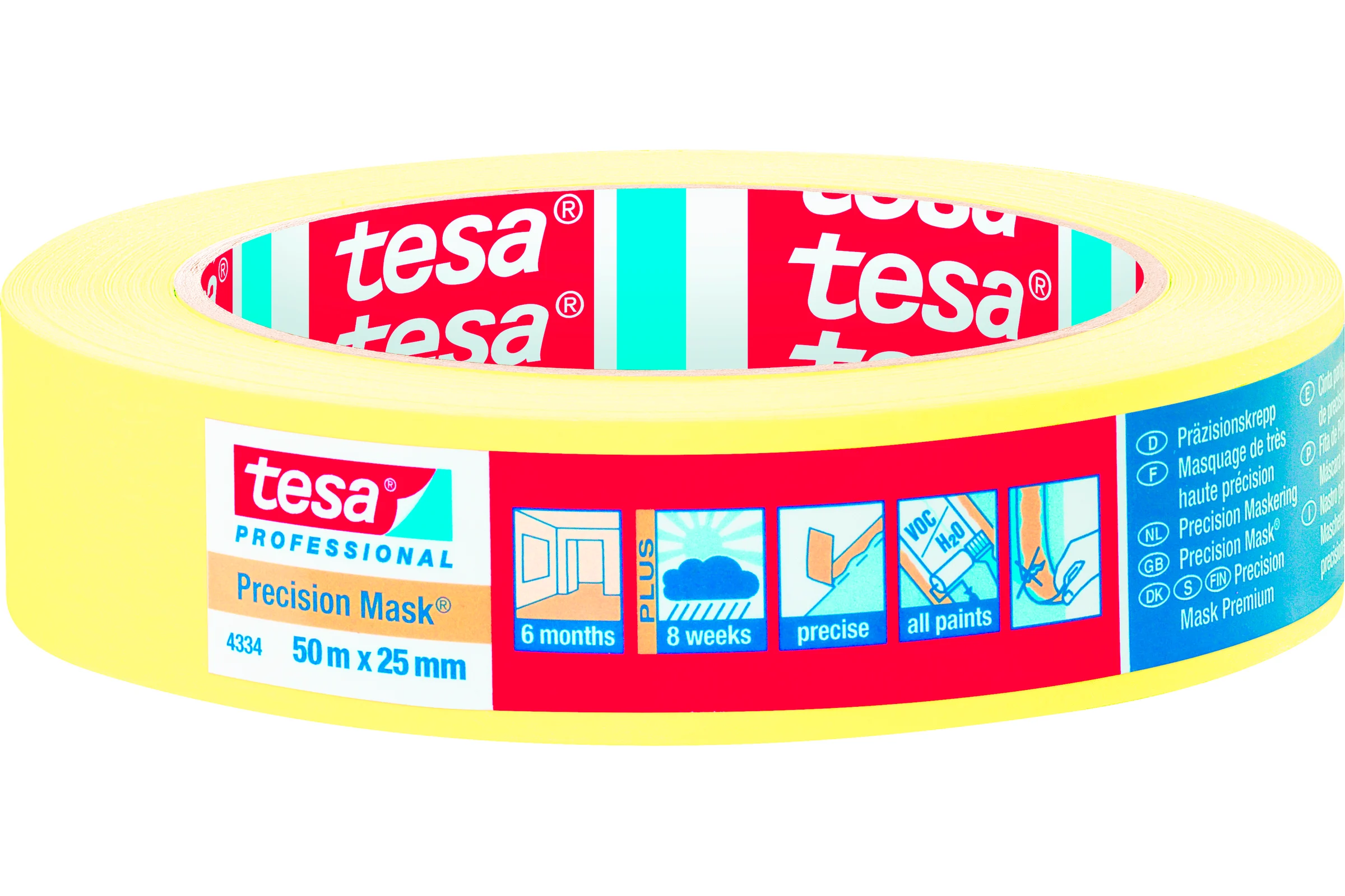 Малярная лента TESA желтая, Четкий край 50м х 25мм, 6 мес. 04334-00001-00