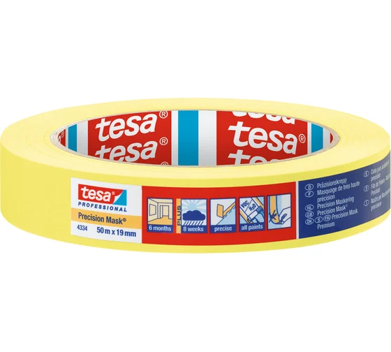 Малярная лента TESA желтая, Четкий край 50м х 19мм, 6 мес. 04334-00000-00