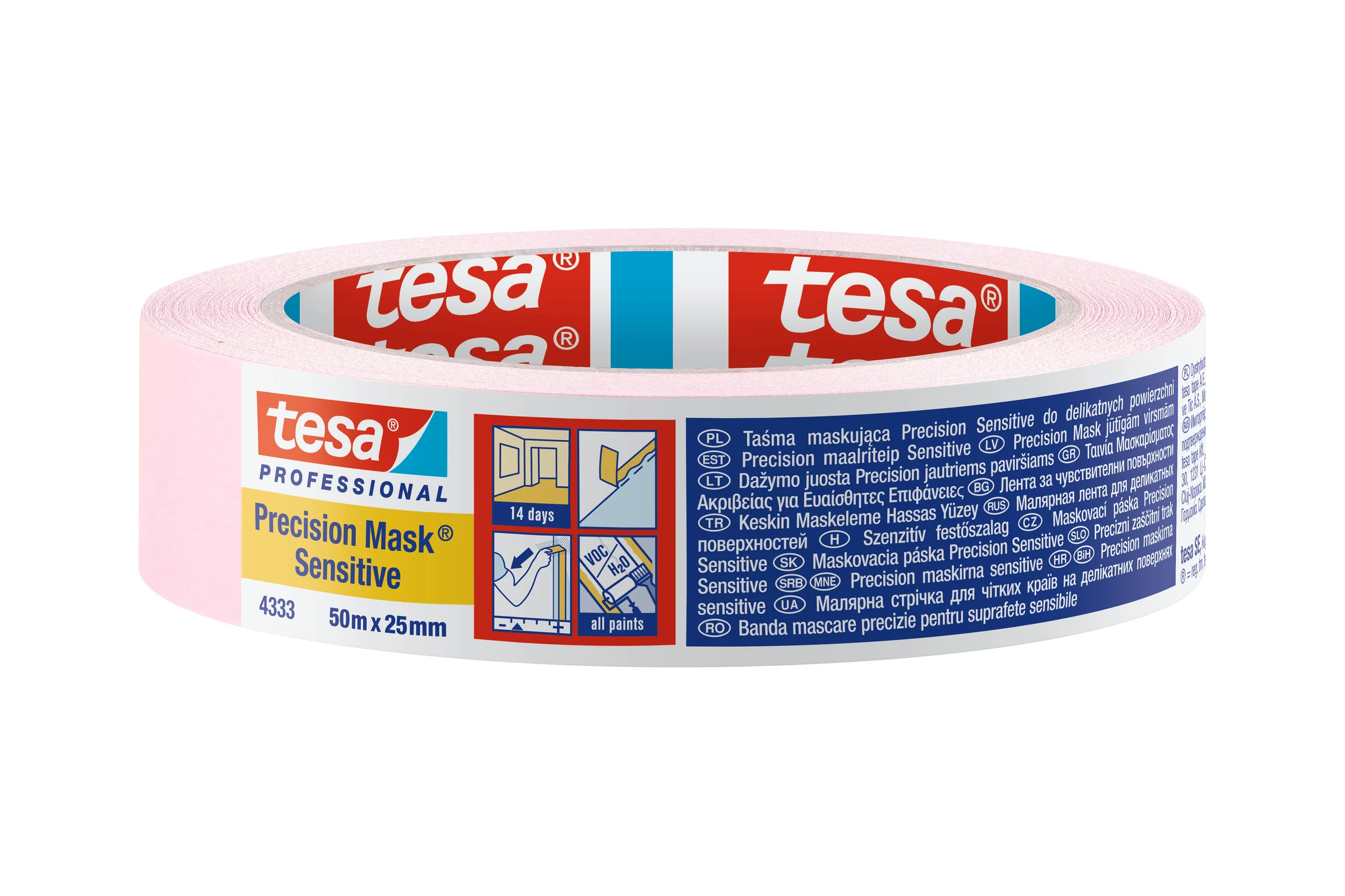 Малярная лента для деликатных поверхностей TESA розовая, 50 м x 25 мм, 14 дней 04333-00024-01