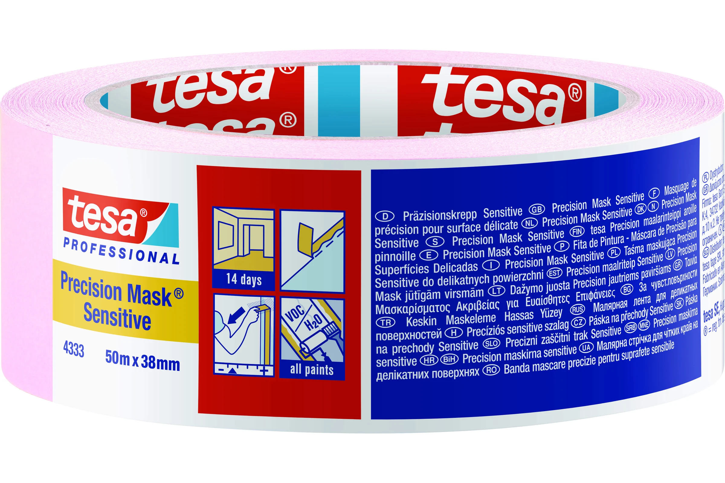 Малярная лента для деликатных поверхностей TESA розовая 50м x 38мм, 14 дней 04333-00020-02