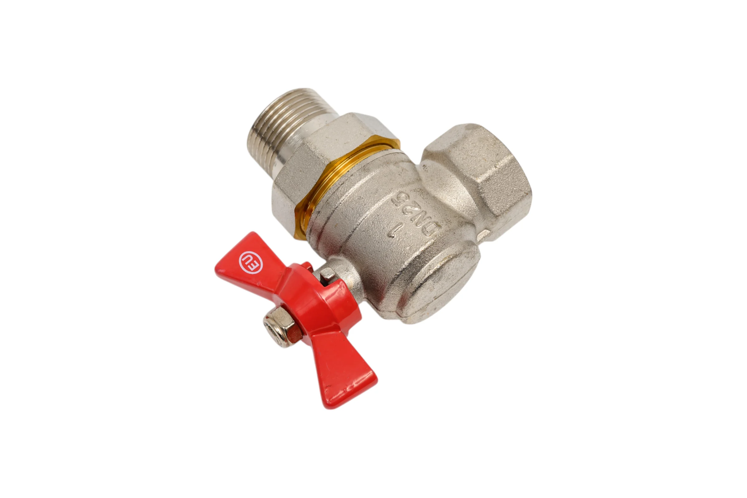 Кран шаровой EUROS Grand угловой, с американкой, ручка-бабочка, 1" ВР-НР EU.ST1288050 1