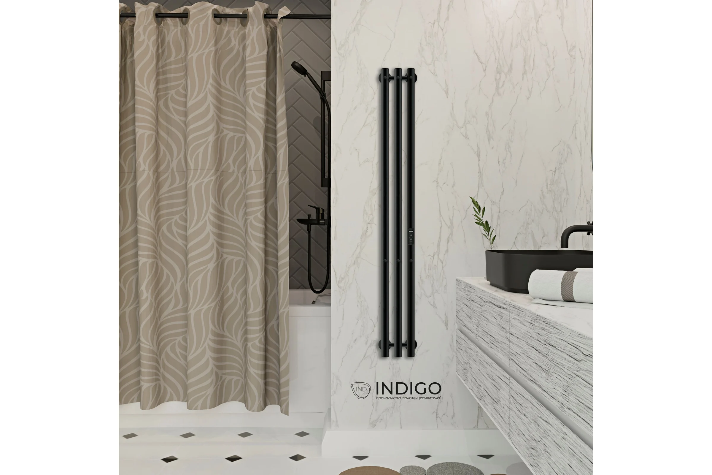 Электрический полотенцесушитель INDIGO Style 3 (electro) 120/13 (скр.монтаж, унив.подкл.R/L, Черный муар) LSE120-13BRRt