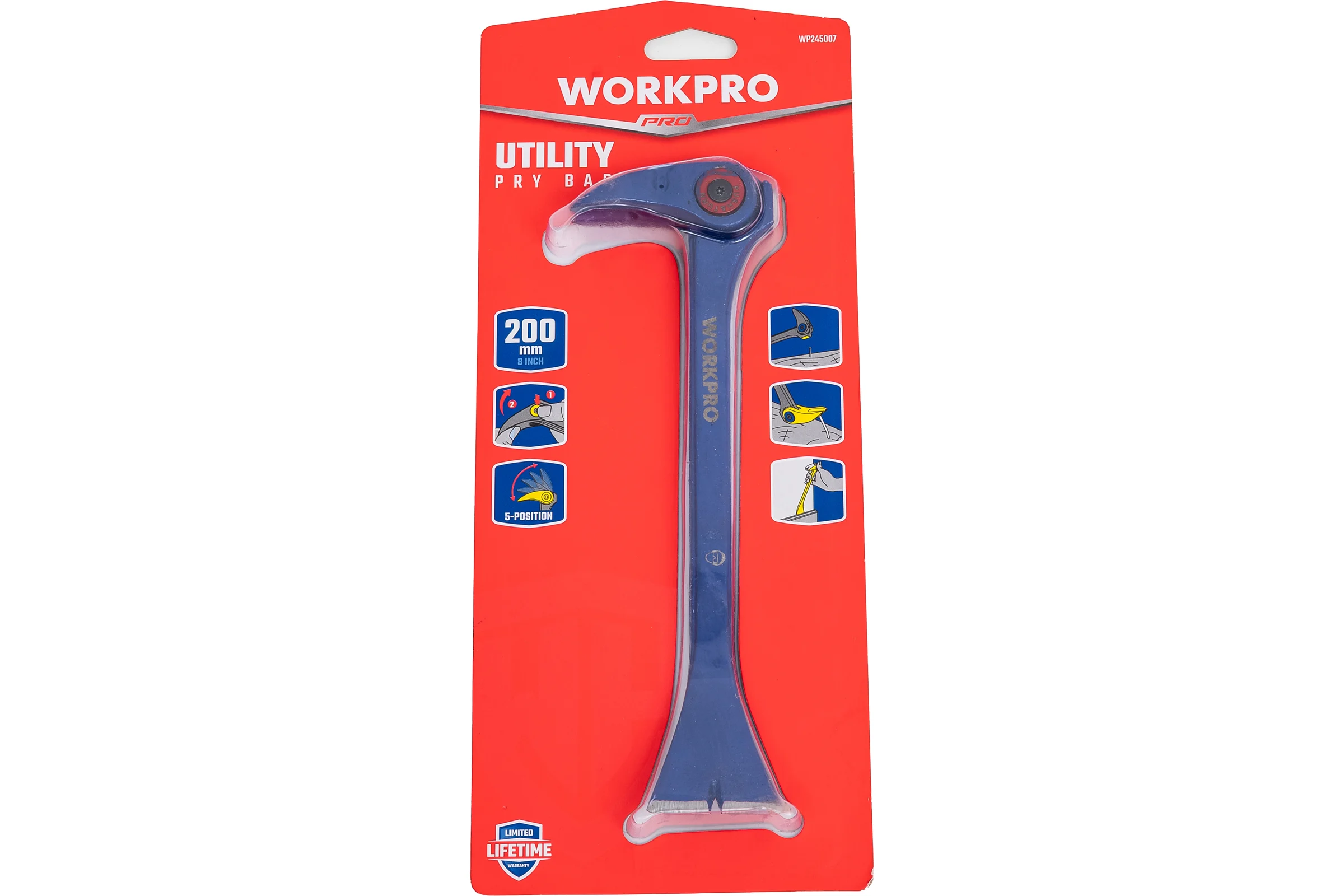 Гвоздодер-монтировка WORKPRO 200 мм с поворотной головкой WP245007