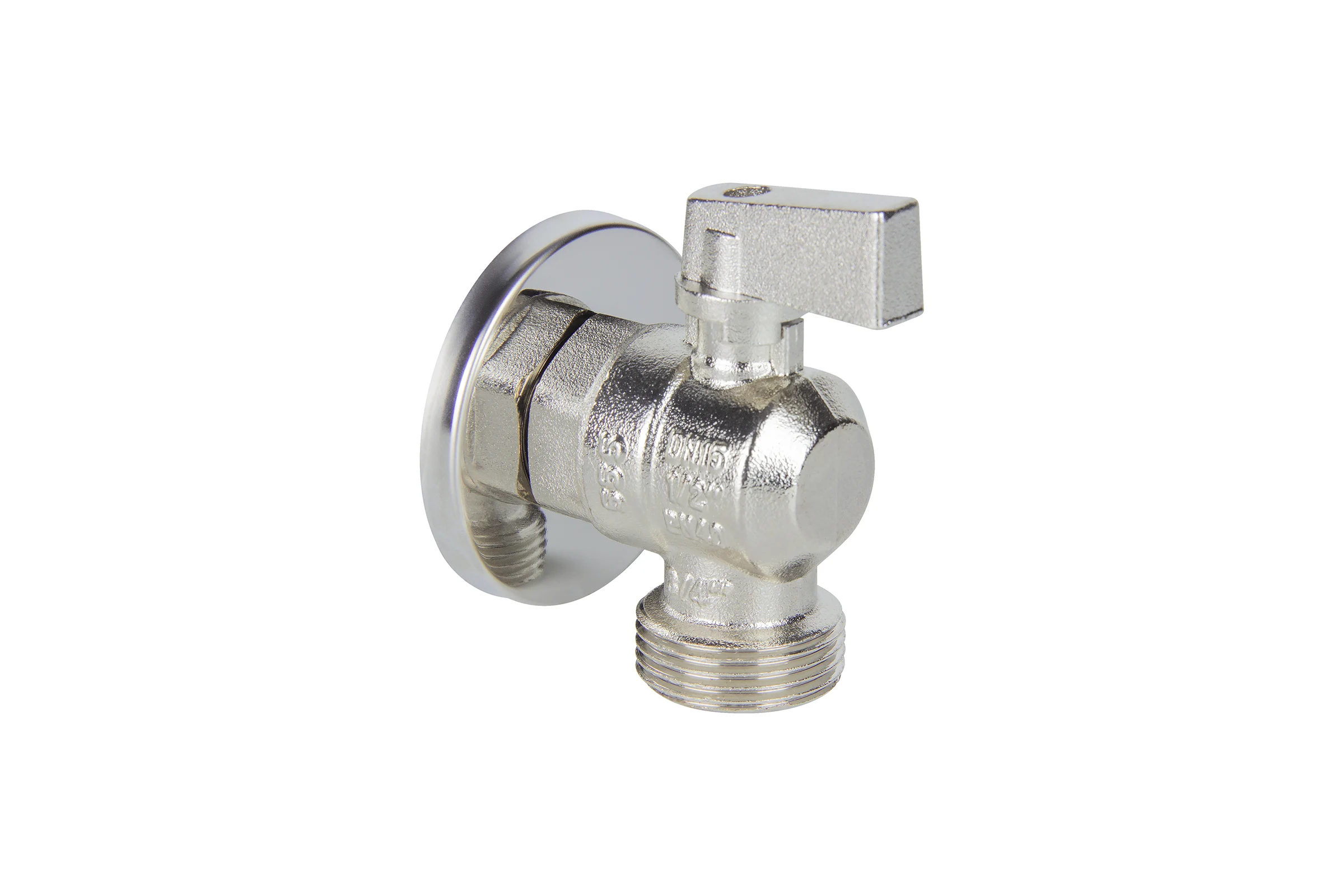 Кран шаровой для стиральной машины угловой TEBO НАР/НАР 1/2"х3/4" с отражателем T-КШ.С.555.1234.ХР.CN