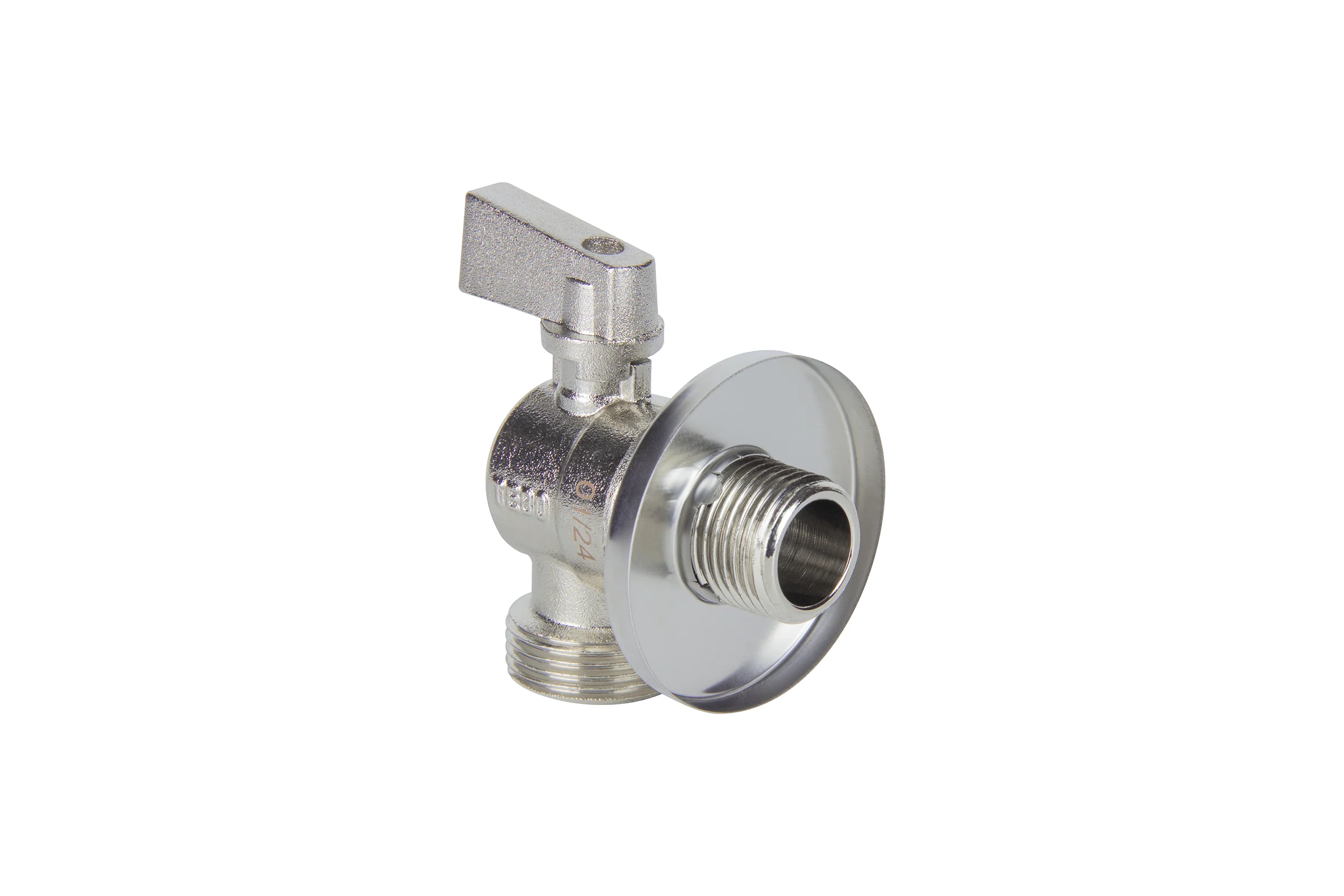Кран шаровой для стиральной машины угловой TEBO НАР/НАР 1/2"х3/4" с отражателем T-КШ.С.555.1234.ХР.CN