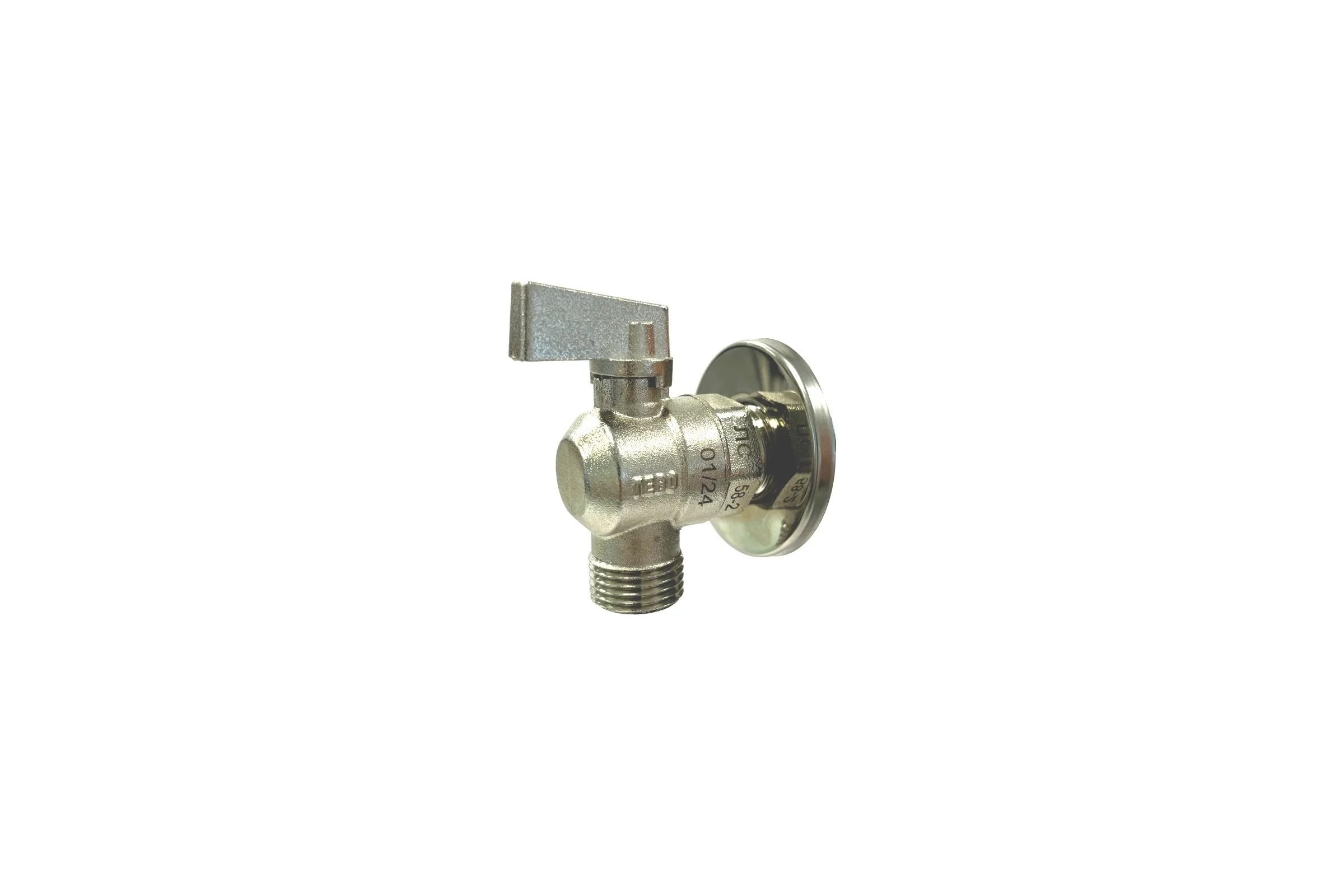 Кран шаровой для сантехнических приборов угловой TEBO НАР/НАР 1/2"х1/2" с отражателем T-КШ.С.555.1212.ХР.CN