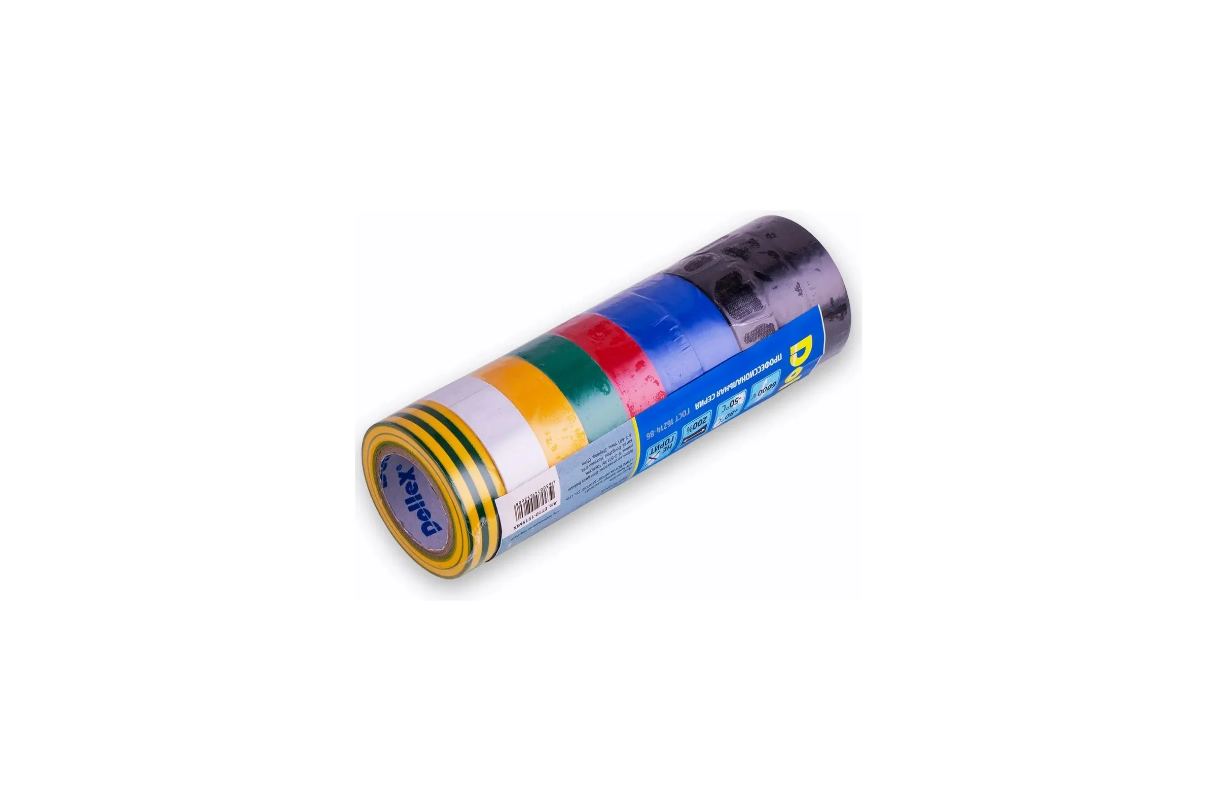 Лента изоляционная ПВХ (PVC) Dollex PROFI разноцветная, 19 мм, 10 м, уп. 10 шт. ET10-1519MIX
